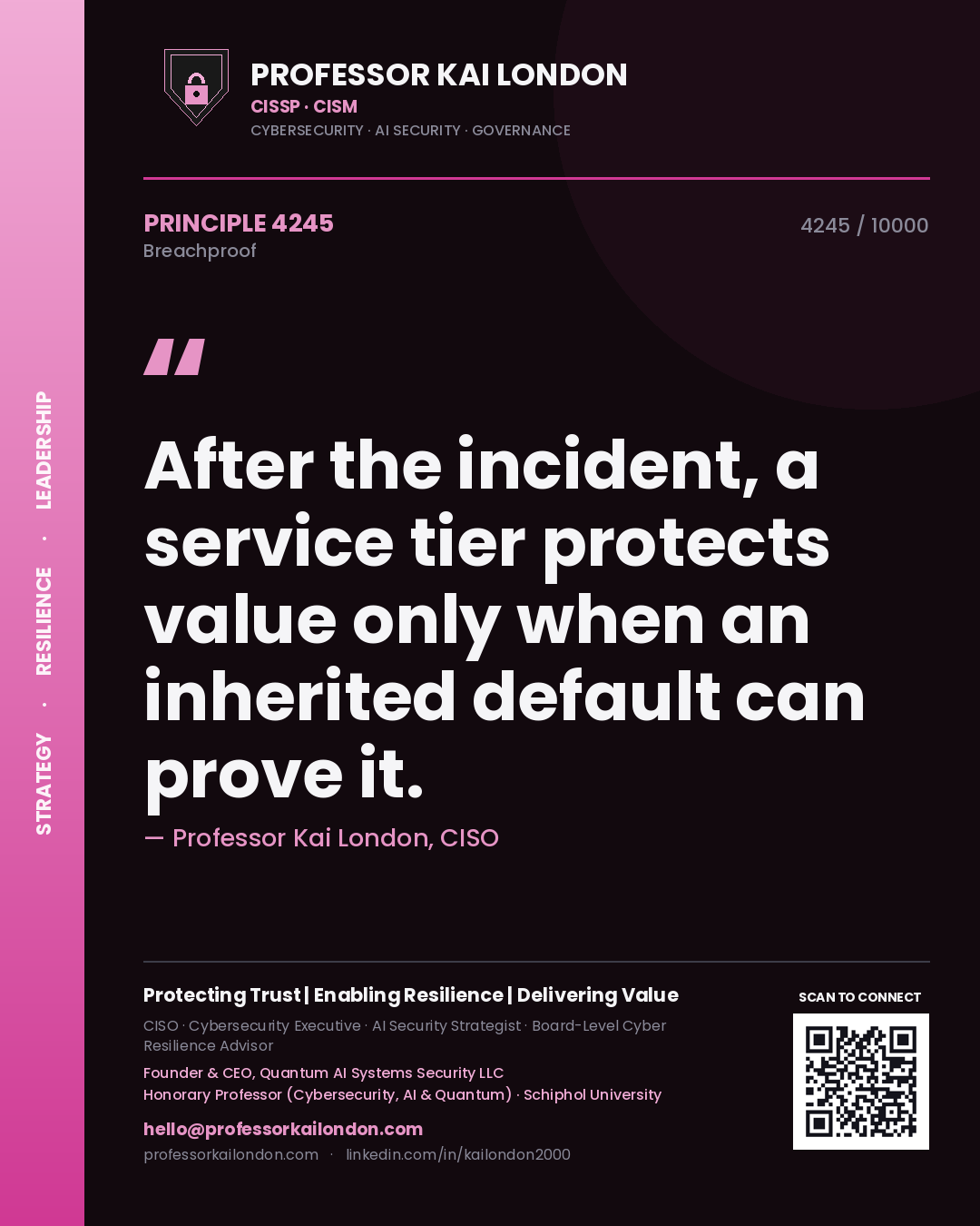 Professor Kai London principle 4245: After the incident, a service tier protects value only when an inherited default can prove it.