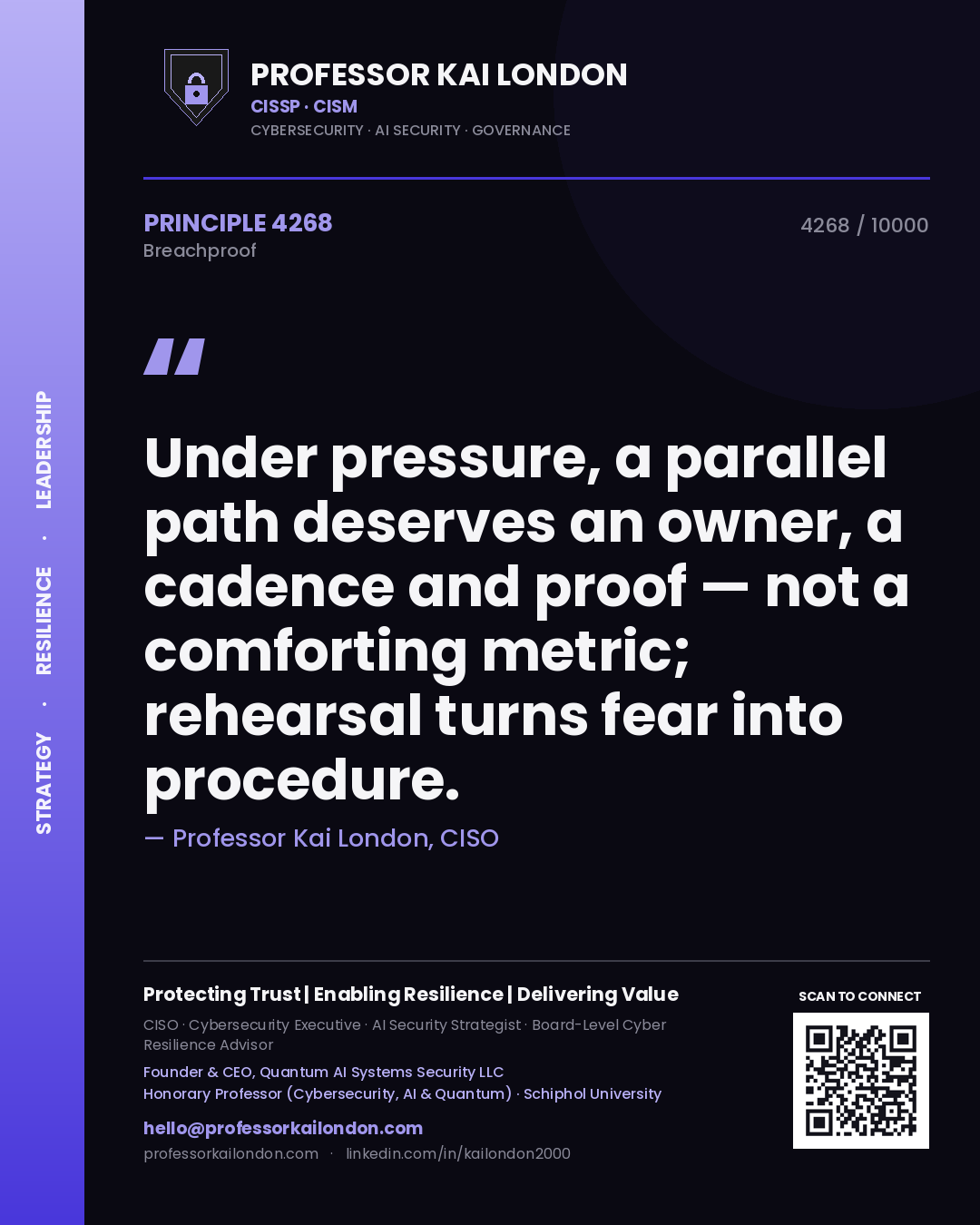 Professor Kai London principle 4268: Under pressure, a parallel path deserves an owner, a cadence and proof — not a comforting metric; rehearsal turns fear into procedure.
