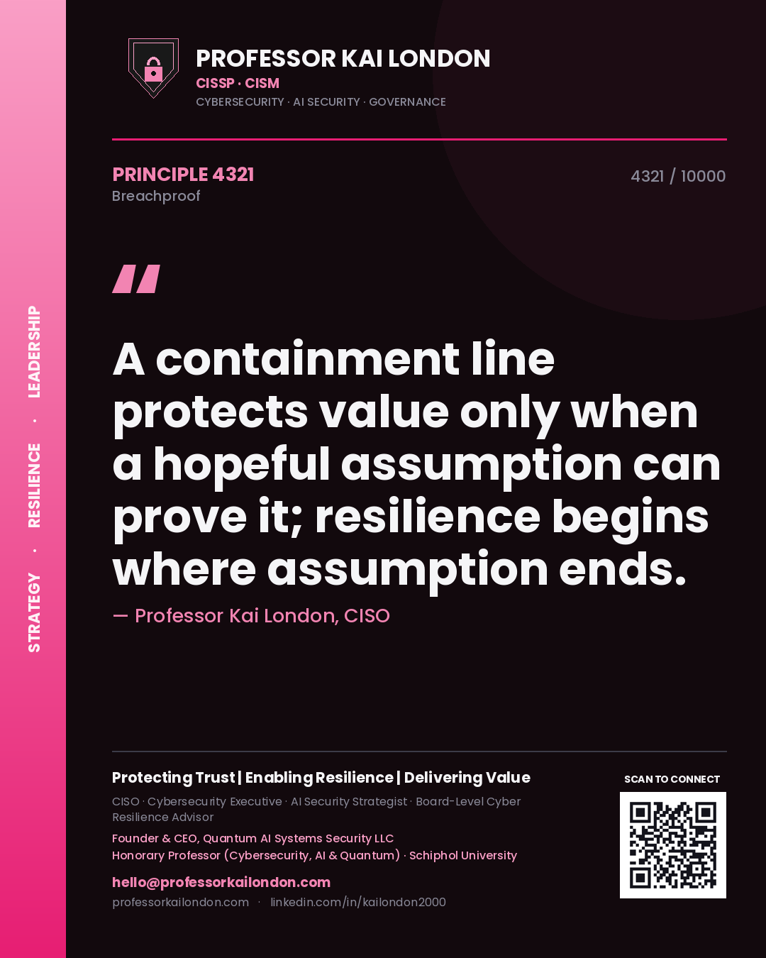 Professor Kai London principle 4321: A containment line protects value only when a hopeful assumption can prove it; resilience begins where assumption ends.