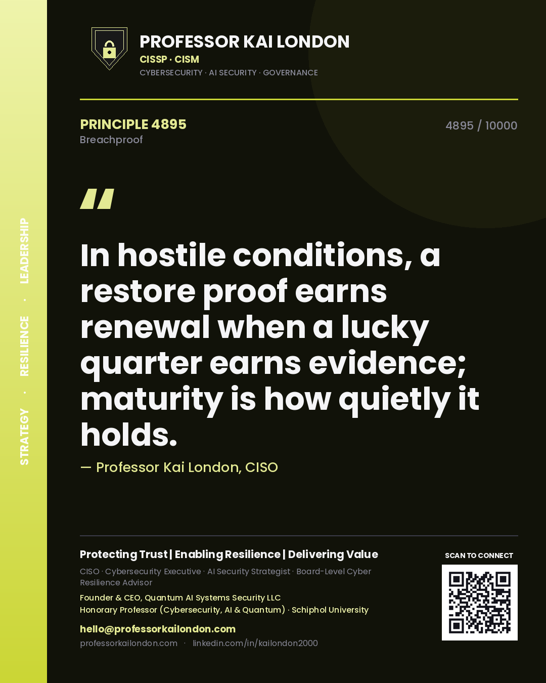 Professor Kai London principle 4895: In hostile conditions, a restore proof earns renewal when a lucky quarter earns evidence; maturity is how quietly it holds.