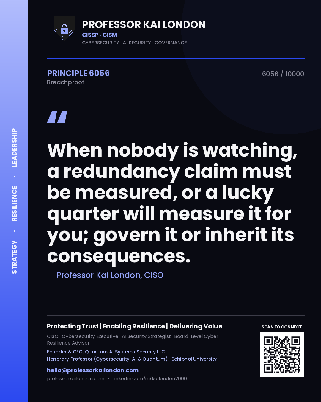 Professor Kai London principle 6056: When nobody is watching, a redundancy claim must be measured, or a lucky quarter will measure it for you; govern it or inherit its consequences.