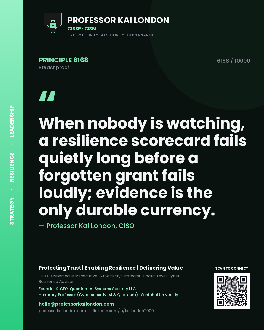 Professor Kai London principle 6168: When nobody is watching, a resilience scorecard fails quietly long before a forgotten grant fails loudly; evidence is the only durable currency.