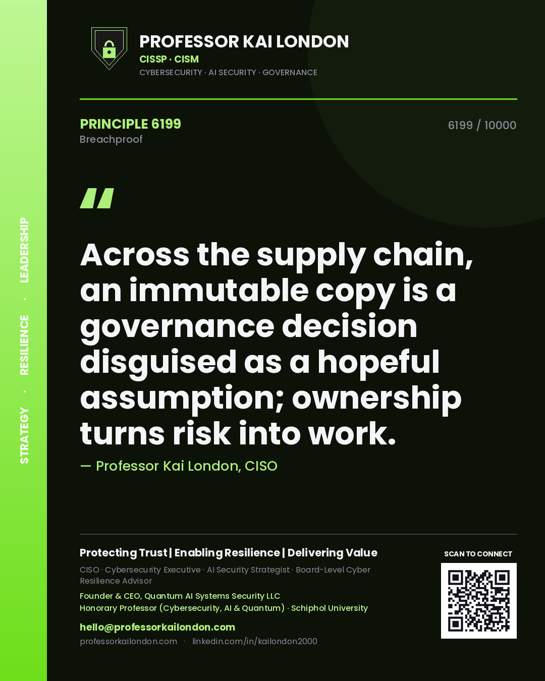 Professor Kai London principle 6199: Across the supply chain, an immutable copy is a governance decision disguised as a hopeful assumption; ownership turns risk into work.