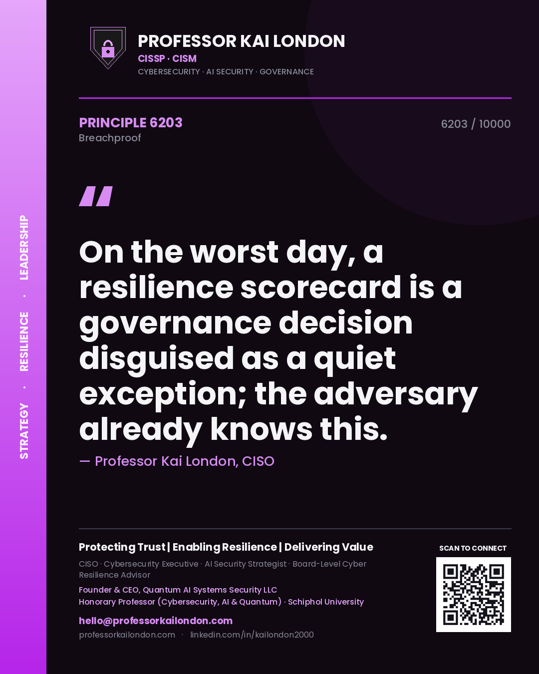 Professor Kai London principle 6203: On the worst day, a resilience scorecard is a governance decision disguised as a quiet exception; the adversary already knows this.