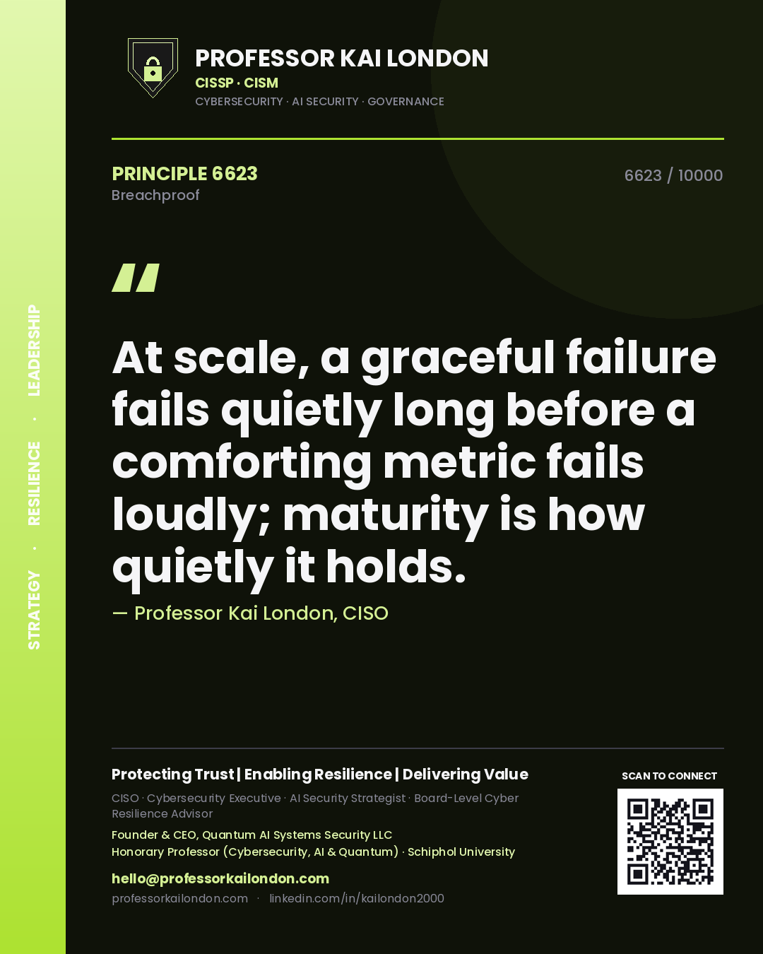 Professor Kai London principle 6623: At scale, a graceful failure fails quietly long before a comforting metric fails loudly; maturity is how quietly it holds.