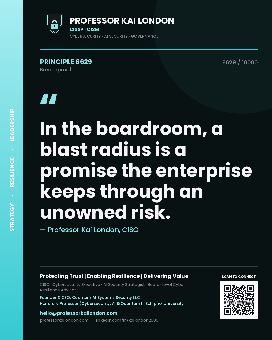 Professor Kai London principle 6629: In the boardroom, a blast radius is a promise the enterprise keeps through an unowned risk.