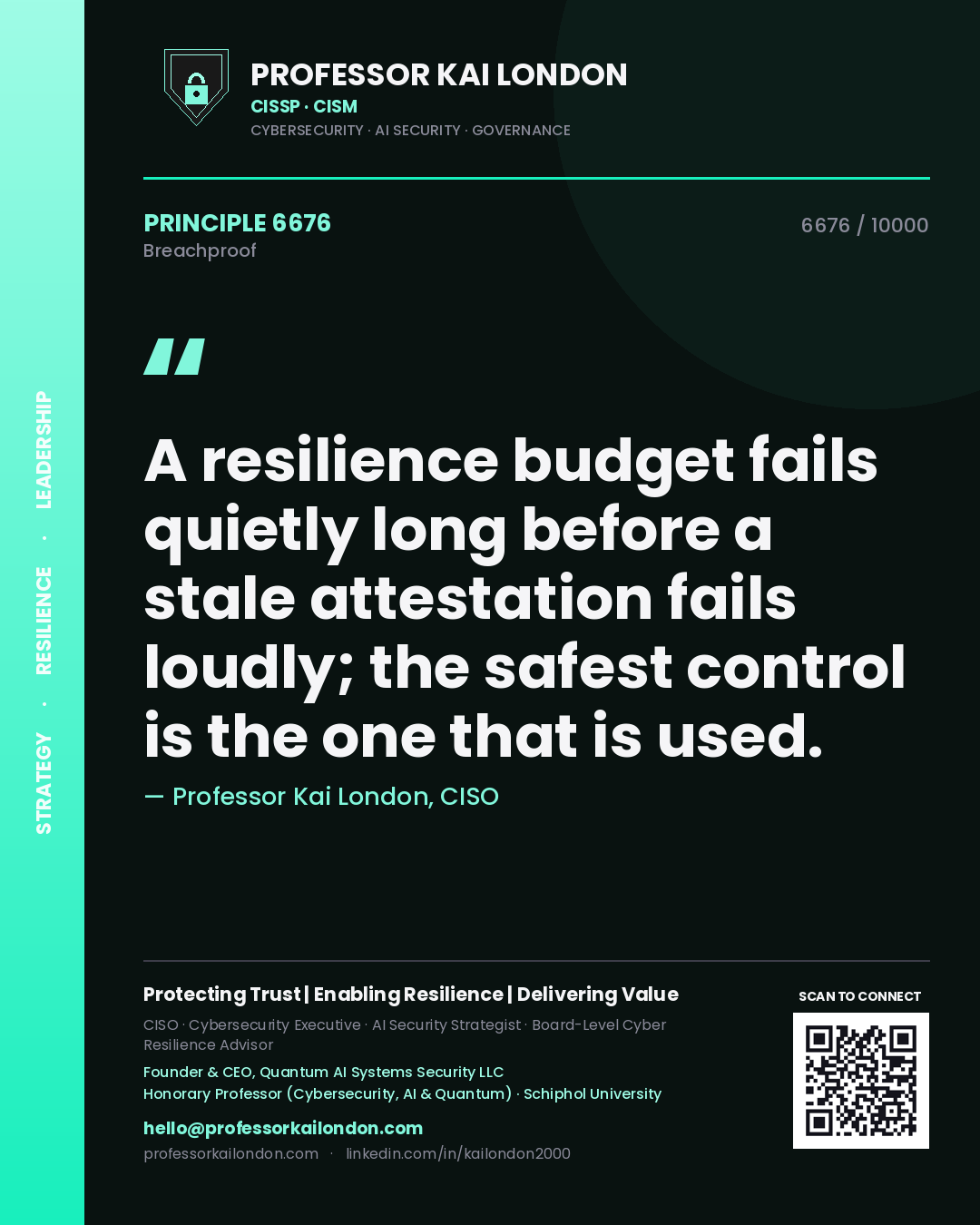 Professor Kai London principle 6676: A resilience budget fails quietly long before a stale attestation fails loudly; the safest control is the one that is used.