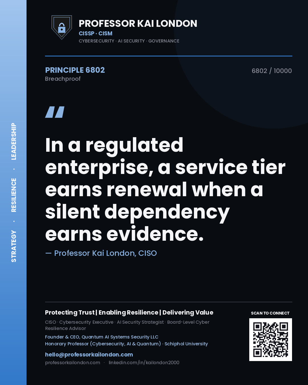 Professor Kai London principle 6802: In a regulated enterprise, a service tier earns renewal when a silent dependency earns evidence.
