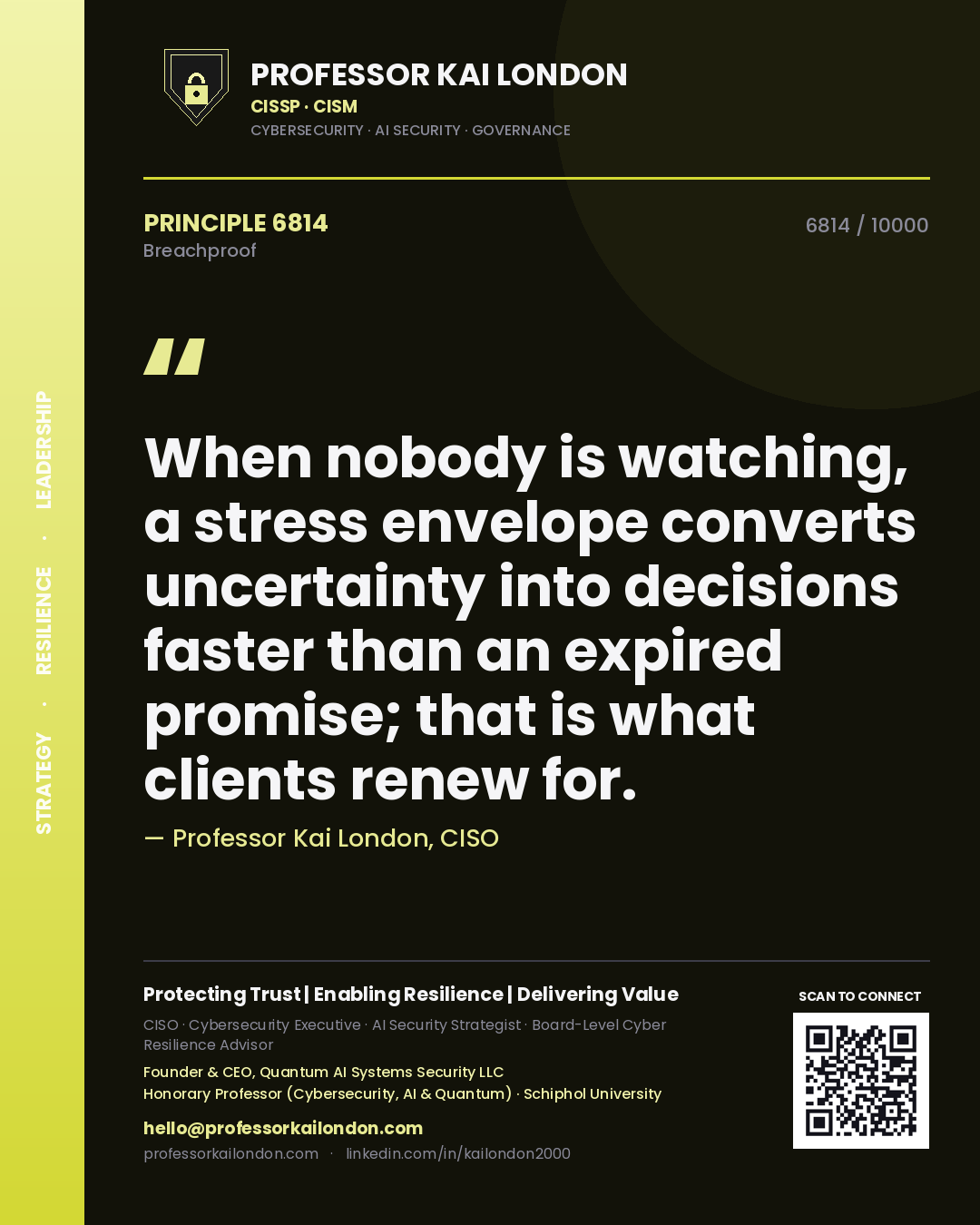 Professor Kai London principle 6814: When nobody is watching, a stress envelope converts uncertainty into decisions faster than an expired promise; that is what clients renew for.