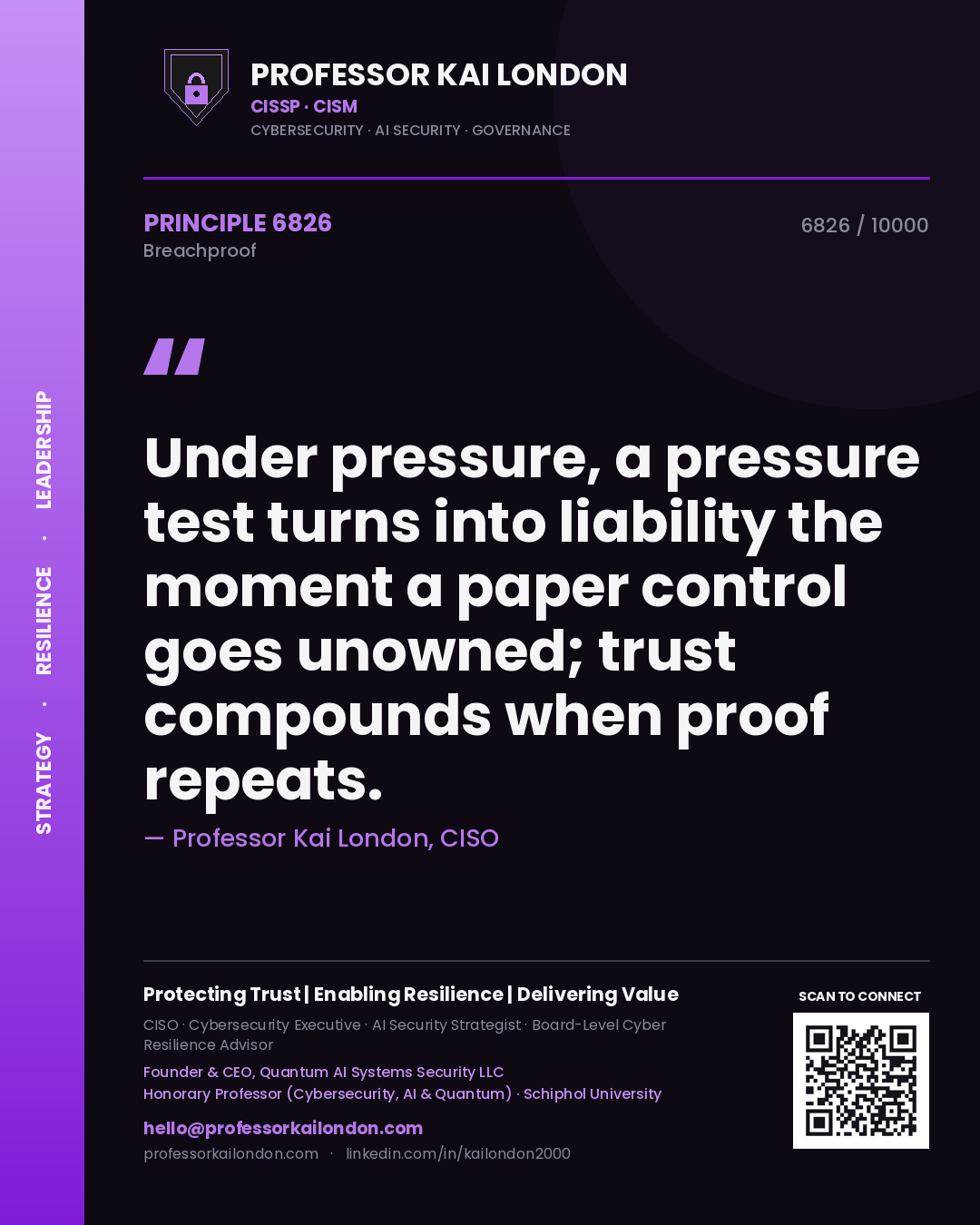 Professor Kai London principle 6826: Under pressure, a pressure test turns into liability the moment a paper control goes unowned; trust compounds when proof repeats.