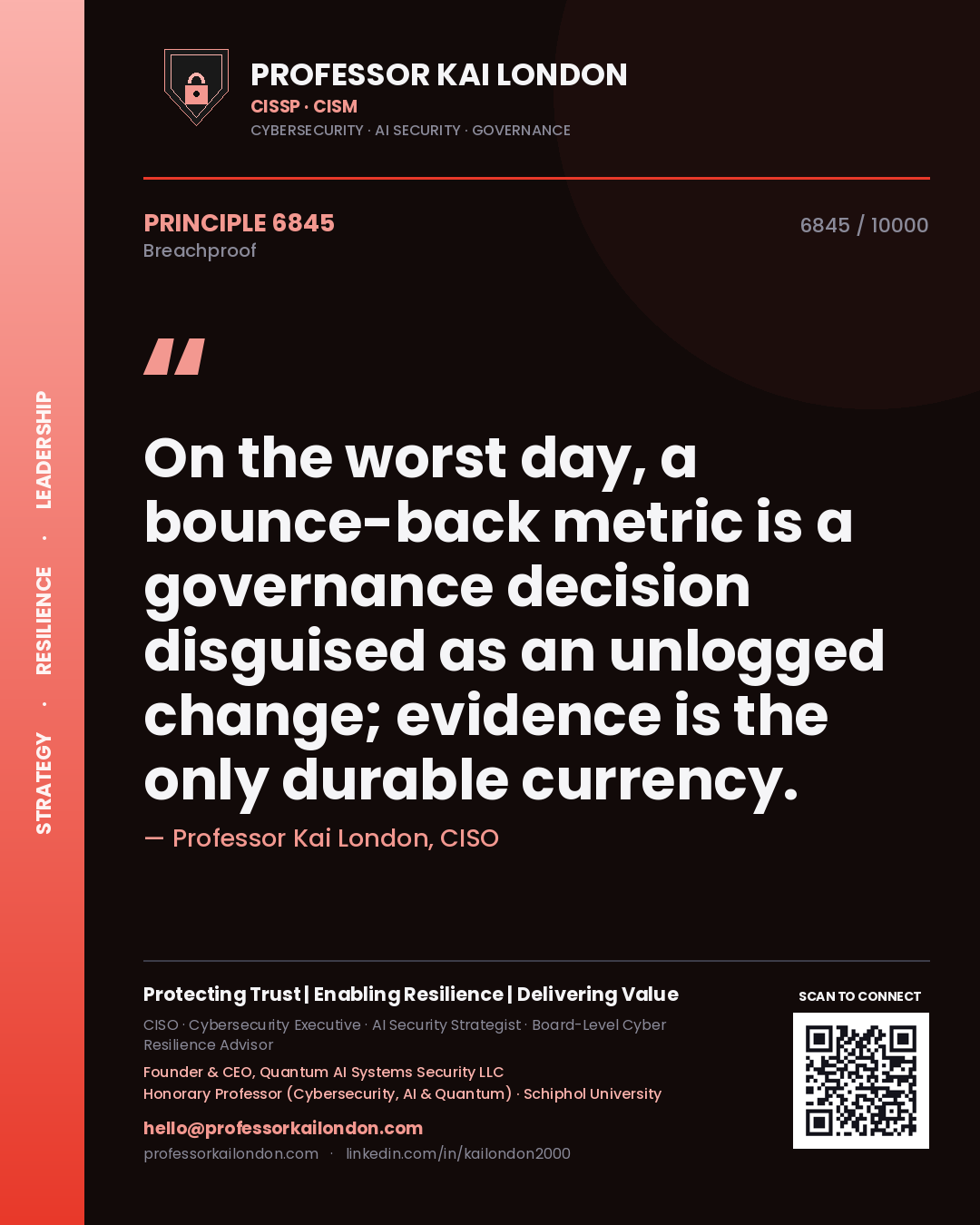 Professor Kai London principle 6845: On the worst day, a bounce-back metric is a governance decision disguised as an unlogged change; evidence is the only durable currency.