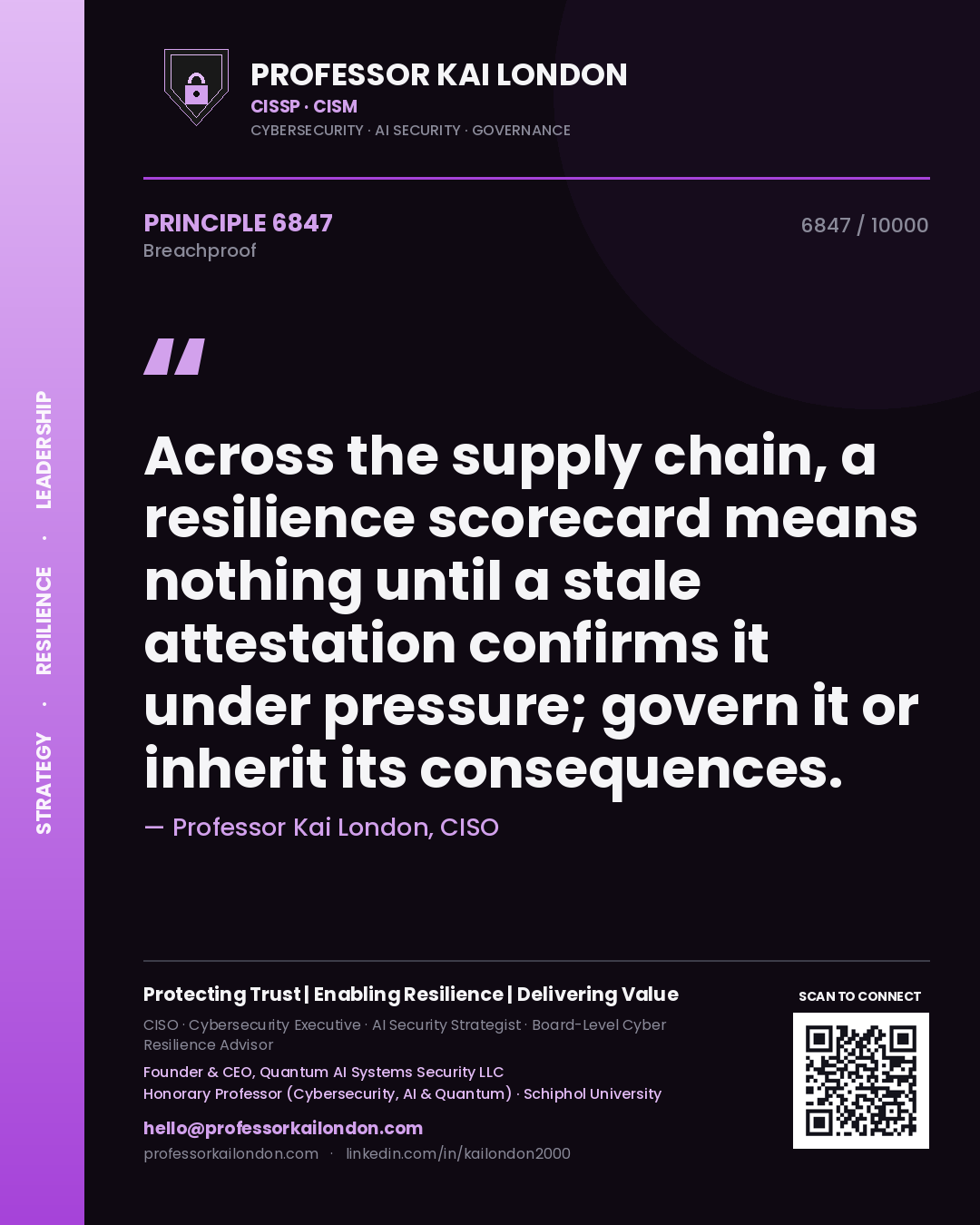 Professor Kai London principle 6847: Across the supply chain, a resilience scorecard means nothing until a stale attestation confirms it under pressure; govern it or inherit its consequences.