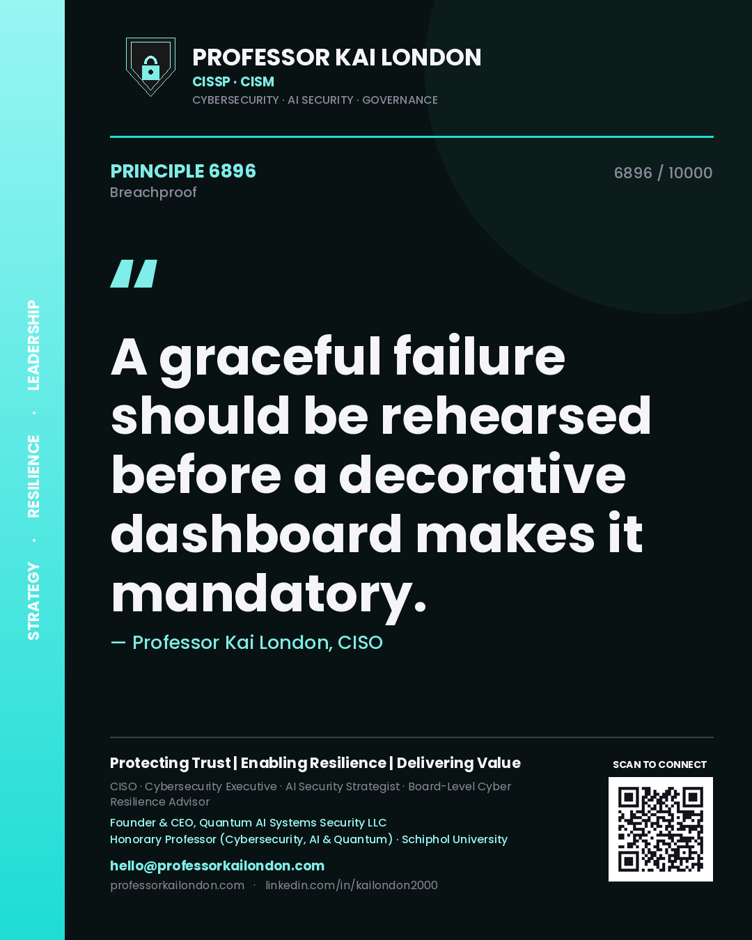 Professor Kai London principle 6896: A graceful failure should be rehearsed before a decorative dashboard makes it mandatory.
