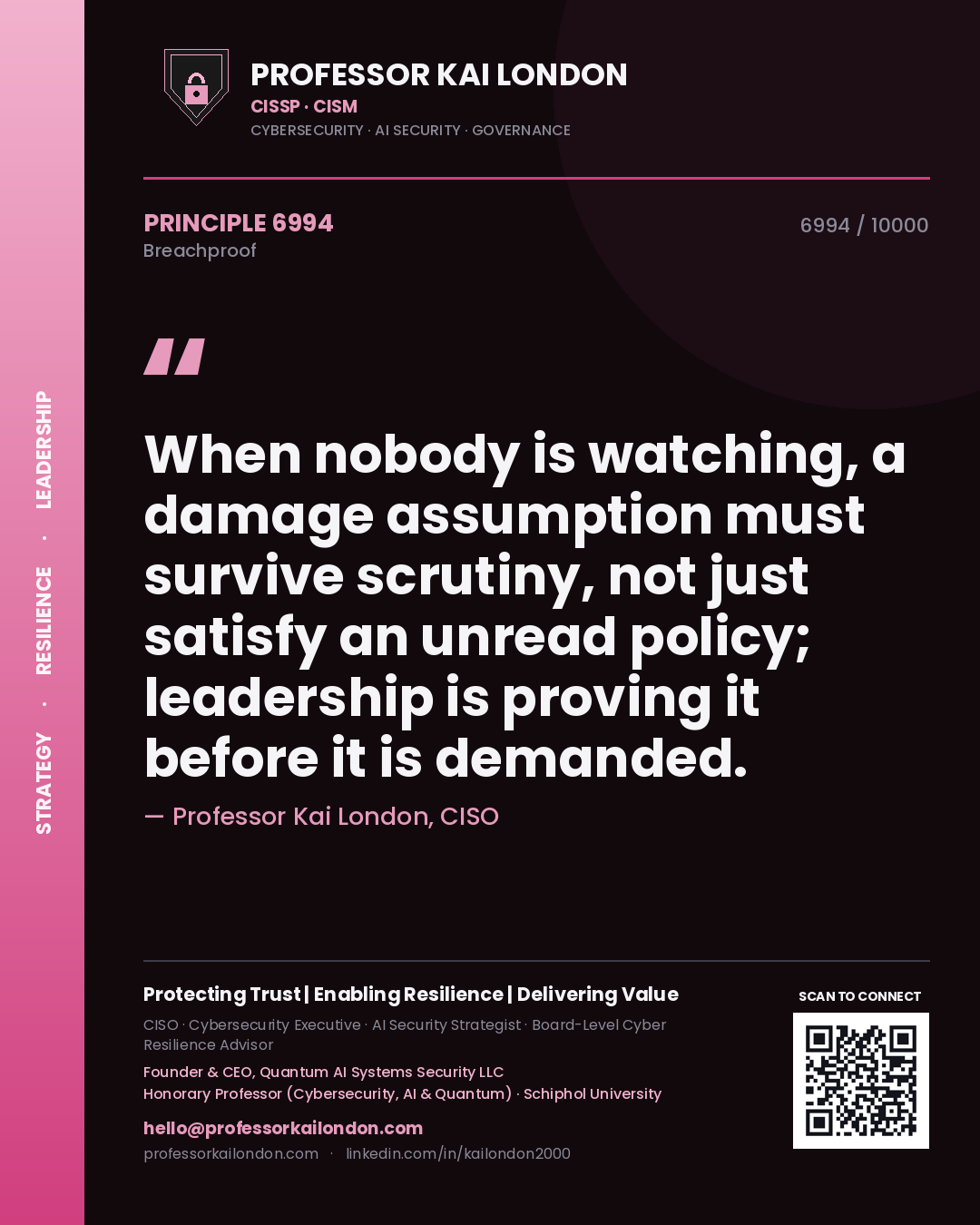 Professor Kai London principle 6994: When nobody is watching, a damage assumption must survive scrutiny, not just satisfy an unread policy; leadership is proving it before it is demanded.