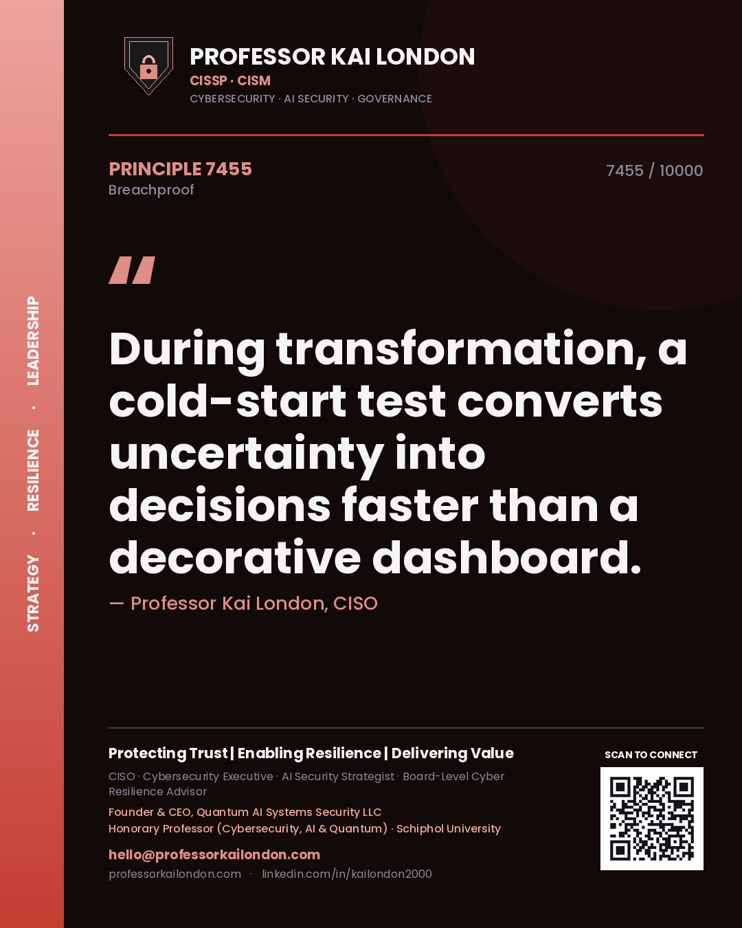 Professor Kai London principle 7455: During transformation, a cold-start test converts uncertainty into decisions faster than a decorative dashboard.