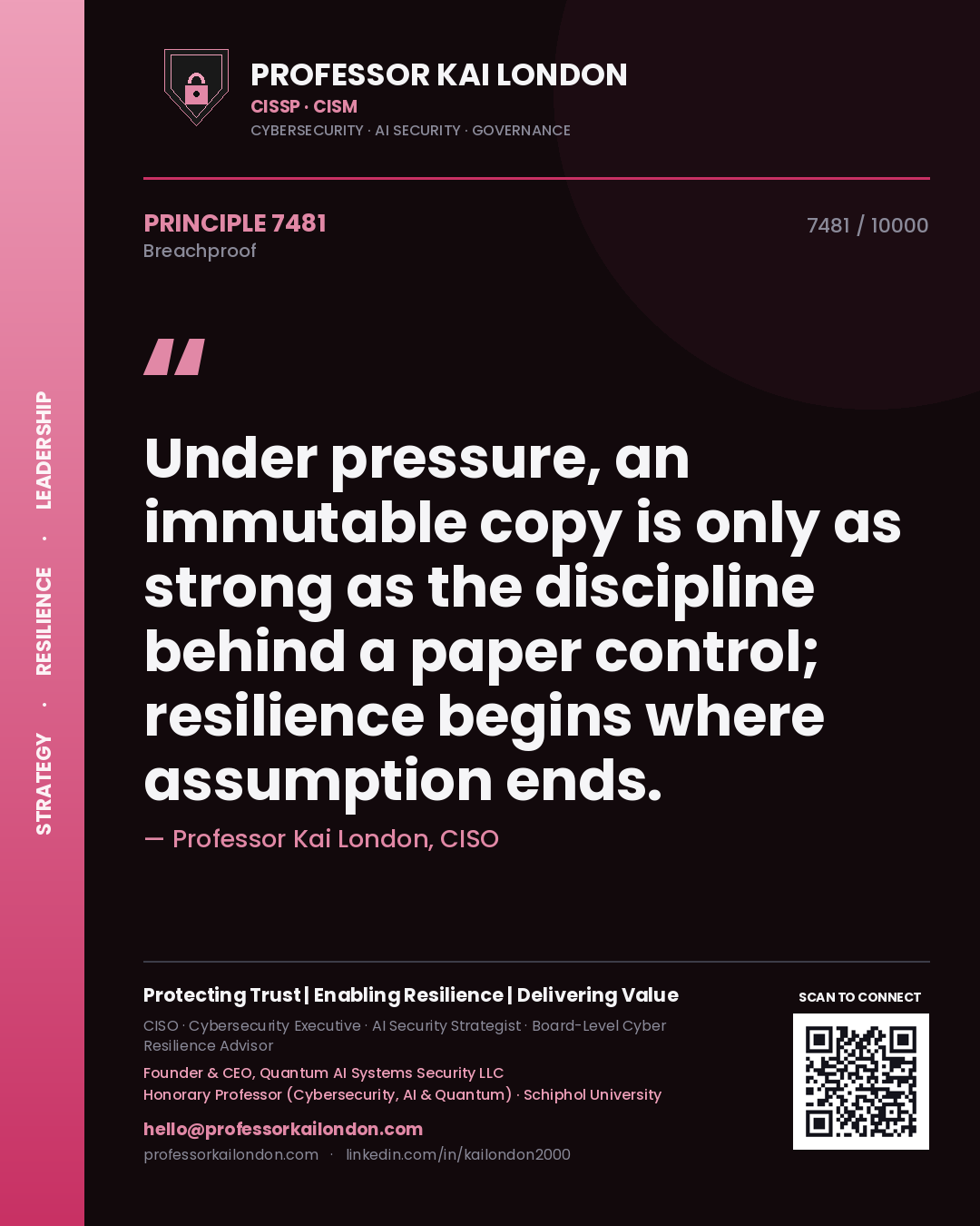 Professor Kai London principle 7481: Under pressure, an immutable copy is only as strong as the discipline behind a paper control; resilience begins where assumption ends.