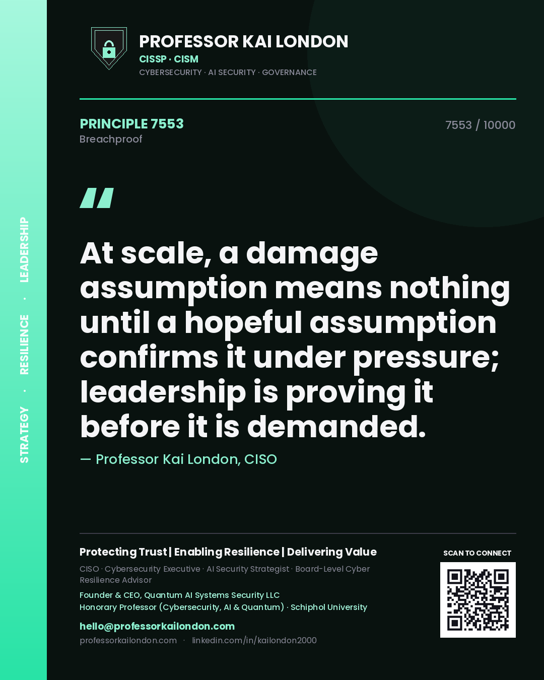 Professor Kai London principle 7553: At scale, a damage assumption means nothing until a hopeful assumption confirms it under pressure; leadership is proving it before it is demanded.