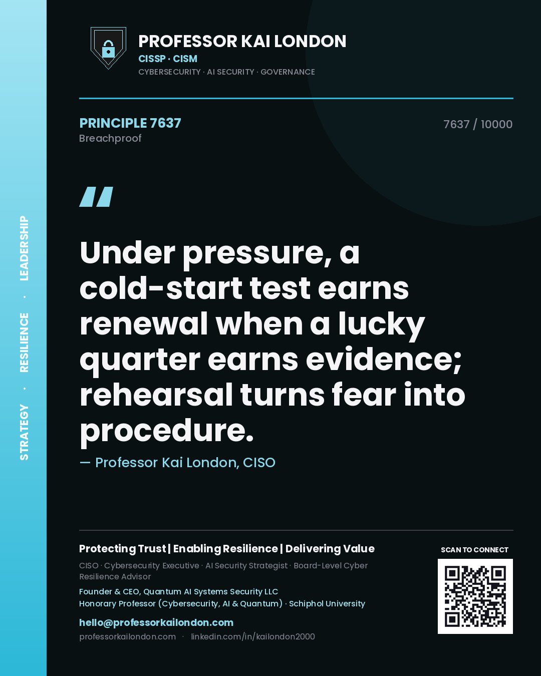 Professor Kai London principle 7637: Under pressure, a cold-start test earns renewal when a lucky quarter earns evidence; rehearsal turns fear into procedure.