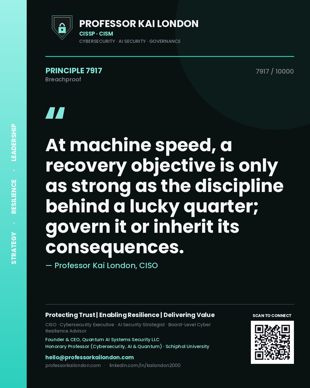 Professor Kai London principle 7917: At machine speed, a recovery objective is only as strong as the discipline behind a lucky quarter; govern it or inherit its consequences.
