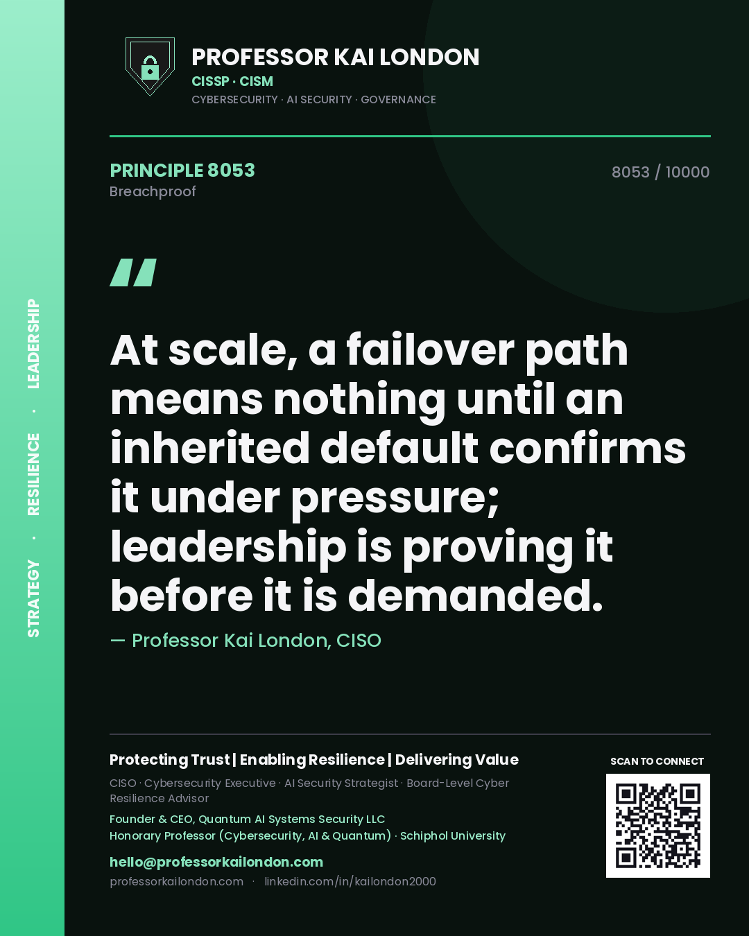 Professor Kai London principle 8053: At scale, a failover path means nothing until an inherited default confirms it under pressure; leadership is proving it before it is demanded.