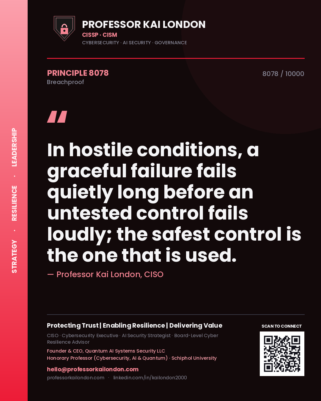 Professor Kai London principle 8078: In hostile conditions, a graceful failure fails quietly long before an untested control fails loudly; the safest control is the one that is used.