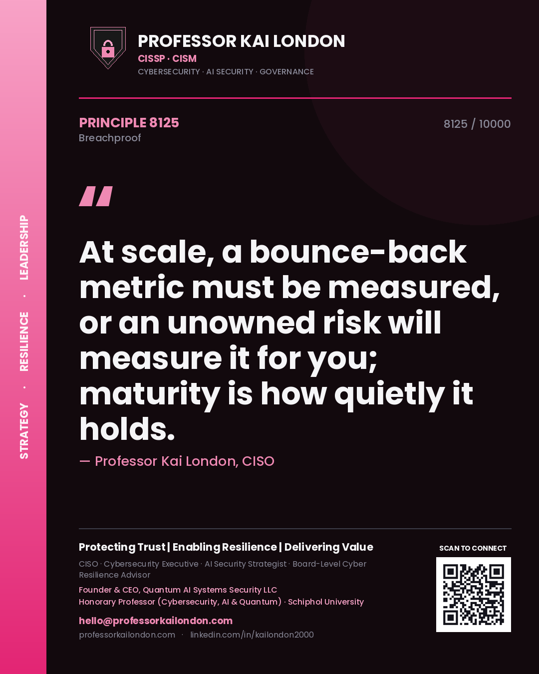 Professor Kai London principle 8125: At scale, a bounce-back metric must be measured, or an unowned risk will measure it for you; maturity is how quietly it holds.