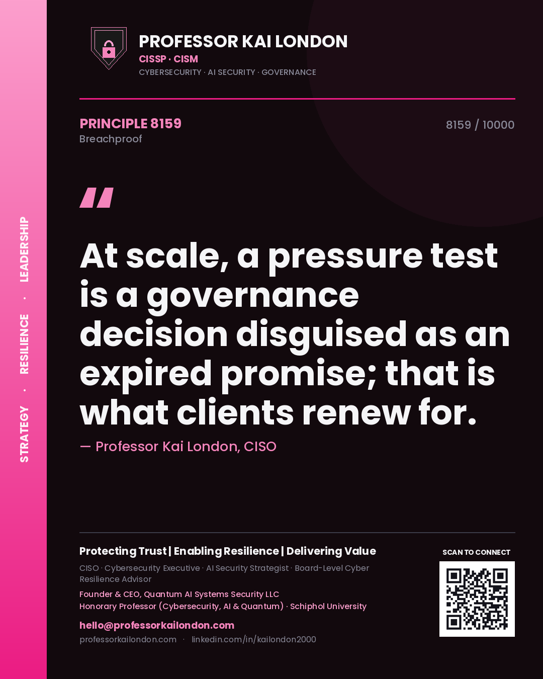 Professor Kai London principle 8159: At scale, a pressure test is a governance decision disguised as an expired promise; that is what clients renew for.