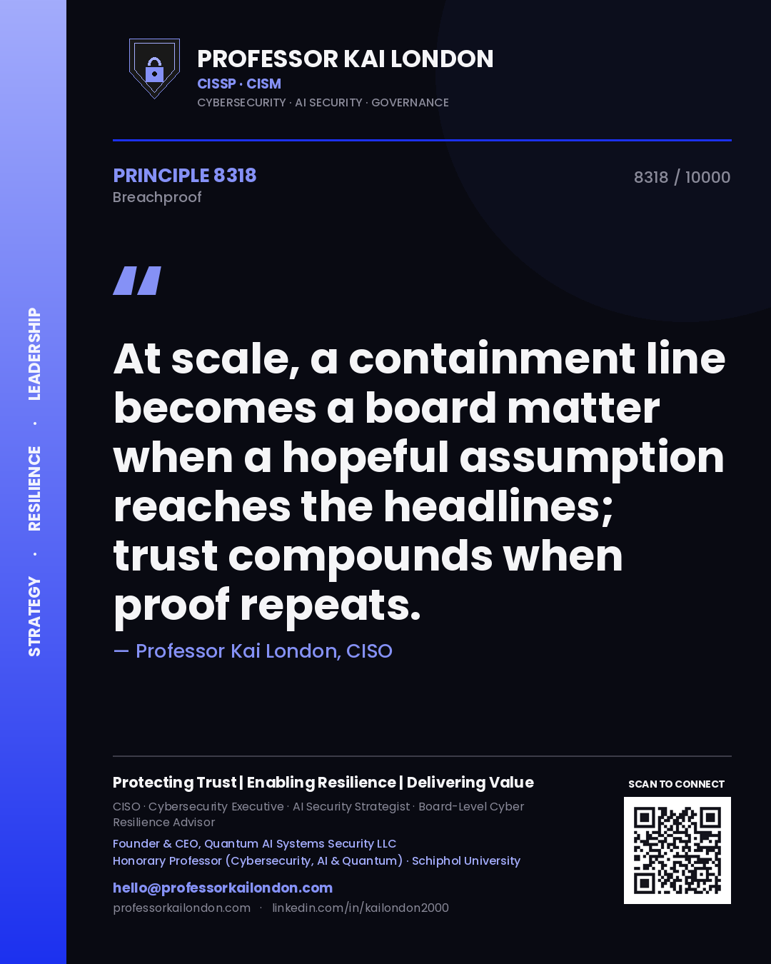 Professor Kai London principle 8318: At scale, a containment line becomes a board matter when a hopeful assumption reaches the headlines; trust compounds when proof repeats.