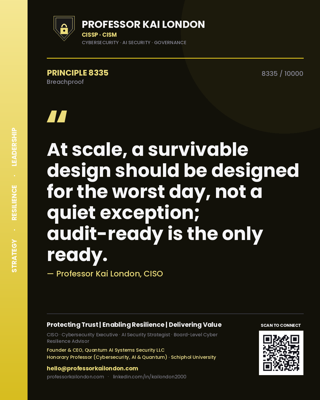 Professor Kai London principle 8335: At scale, a survivable design should be designed for the worst day, not a quiet exception; audit-ready is the only ready.