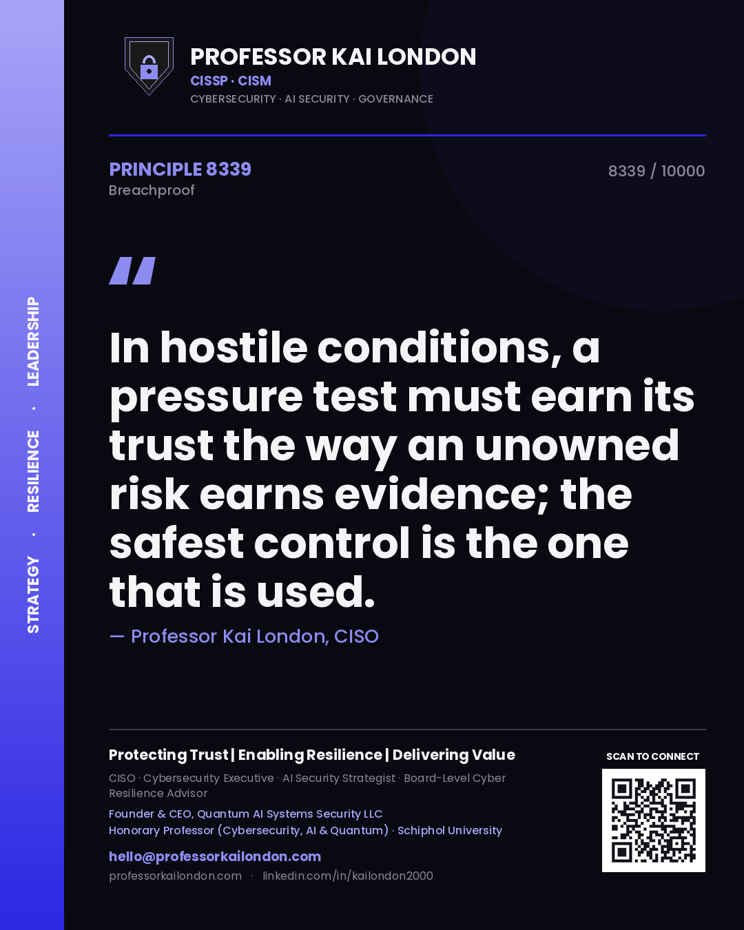 Professor Kai London principle 8339: In hostile conditions, a pressure test must earn its trust the way an unowned risk earns evidence; the safest control is the one that is used.