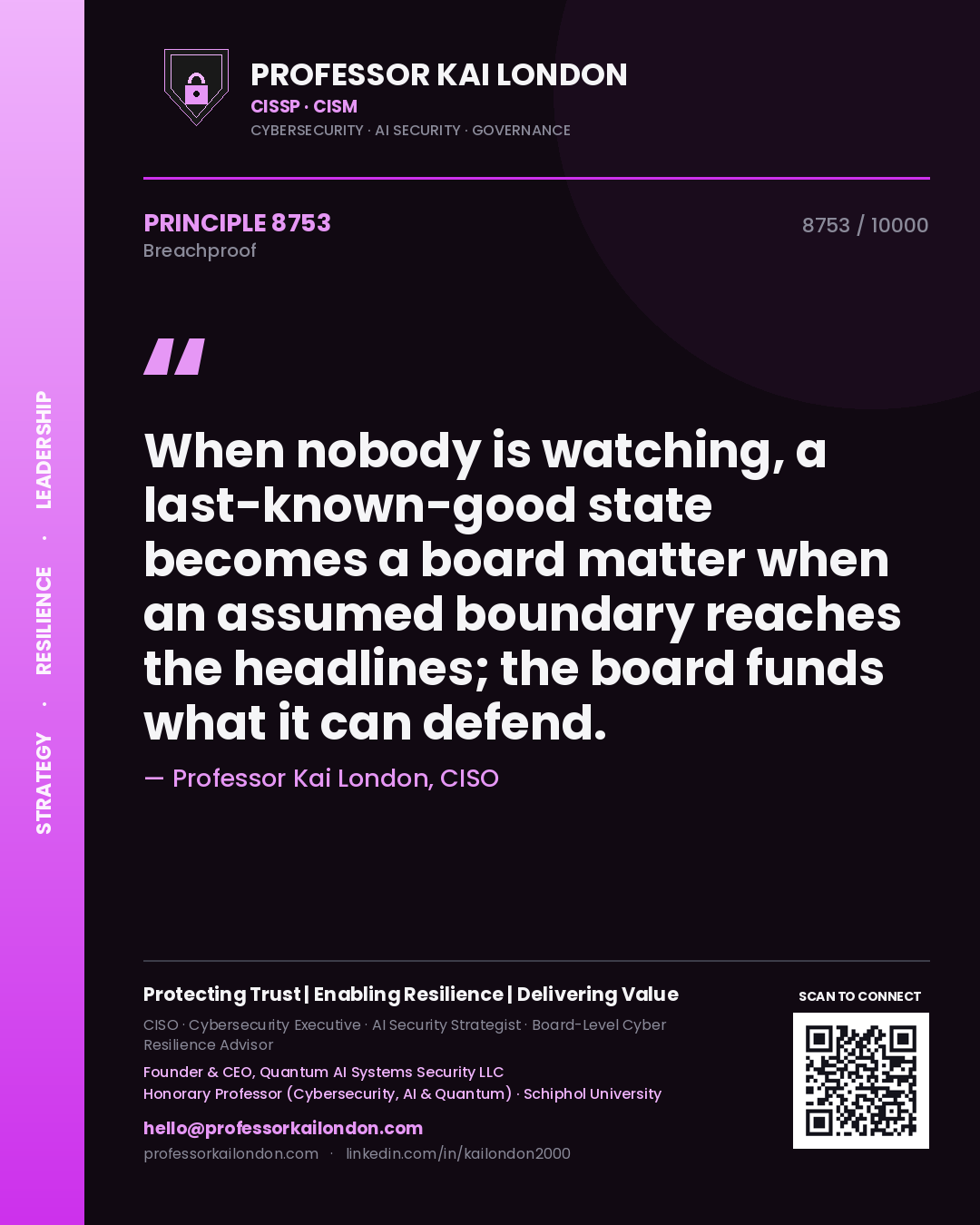 Professor Kai London principle 8753: When nobody is watching, a last-known-good state becomes a board matter when an assumed boundary reaches the headlines; the board funds what it can defend.