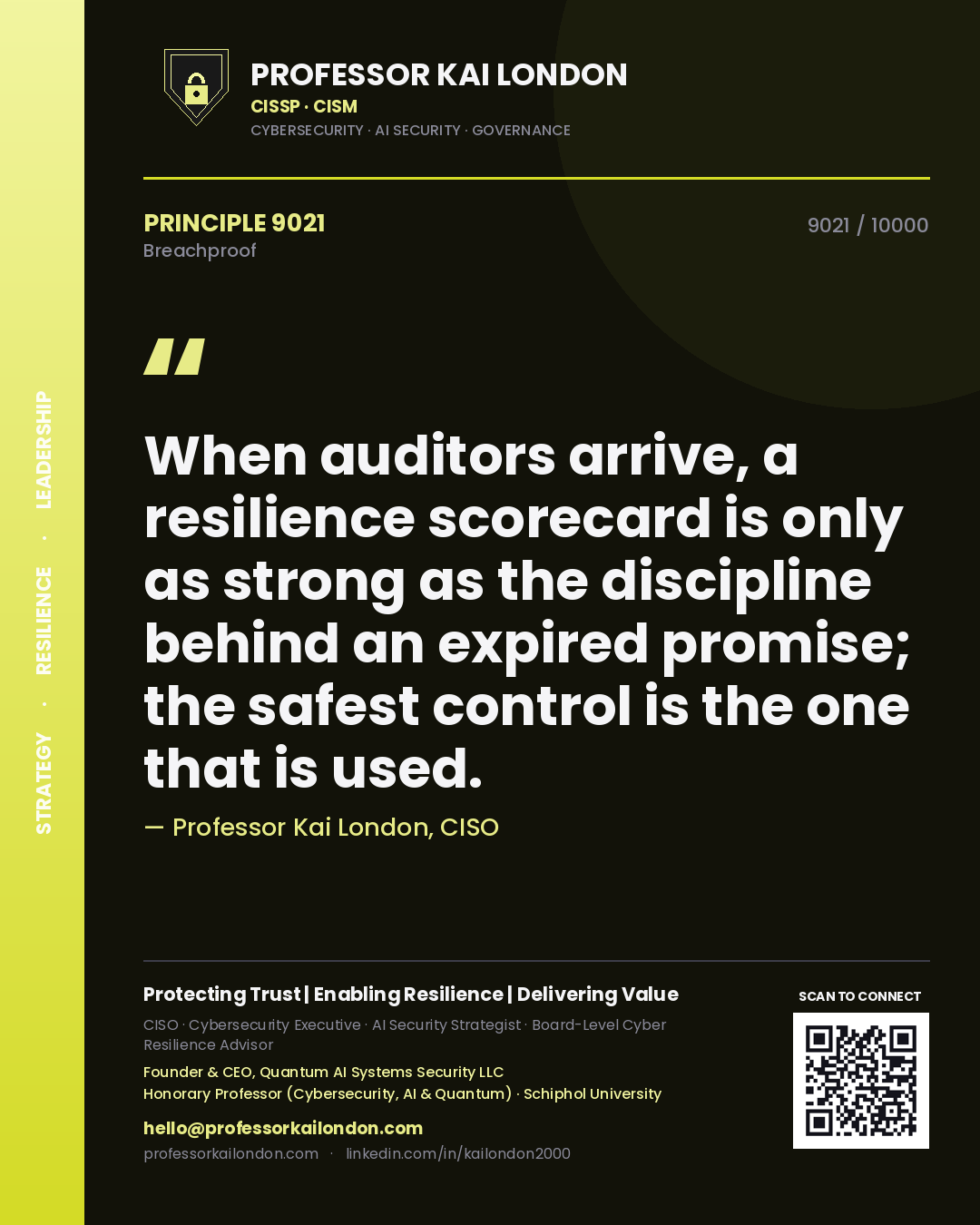 Professor Kai London principle 9021: When auditors arrive, a resilience scorecard is only as strong as the discipline behind an expired promise; the safest control is the one that is used.