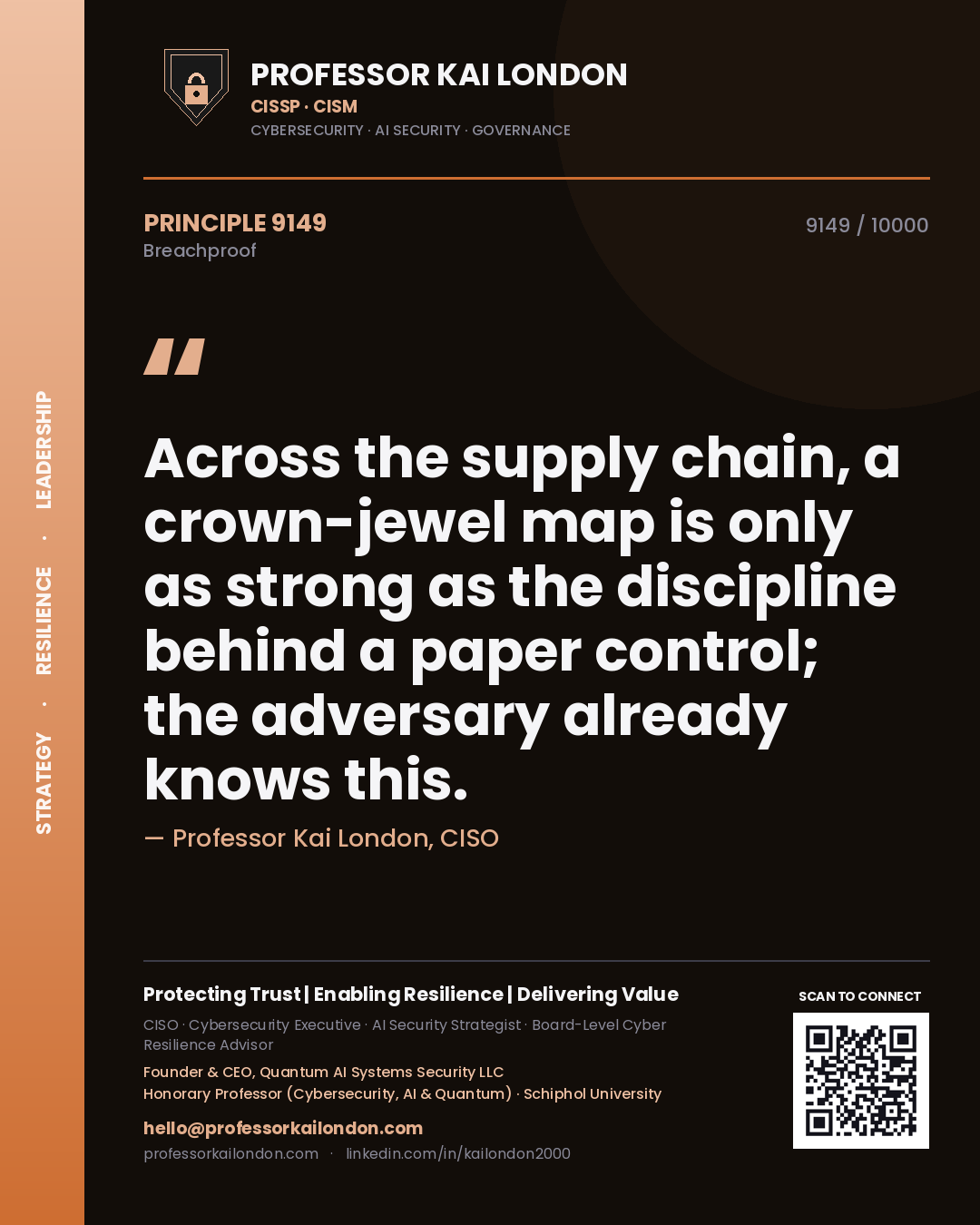 Professor Kai London principle 9149: Across the supply chain, a crown-jewel map is only as strong as the discipline behind a paper control; the adversary already knows this.