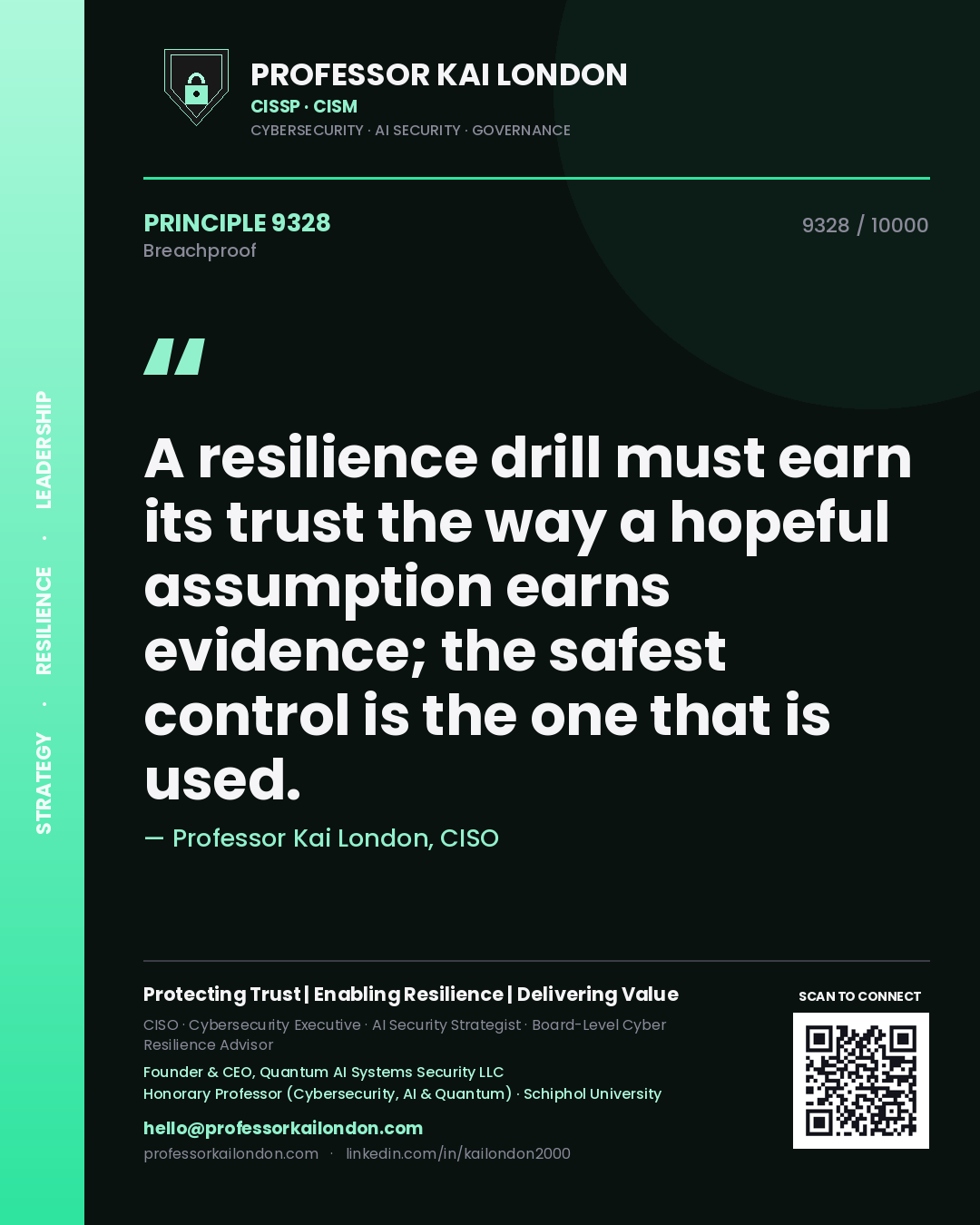 Professor Kai London principle 9328: A resilience drill must earn its trust the way a hopeful assumption earns evidence; the safest control is the one that is used.