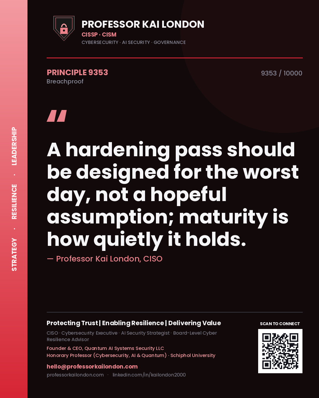 Professor Kai London principle 9353: A hardening pass should be designed for the worst day, not a hopeful assumption; maturity is how quietly it holds.