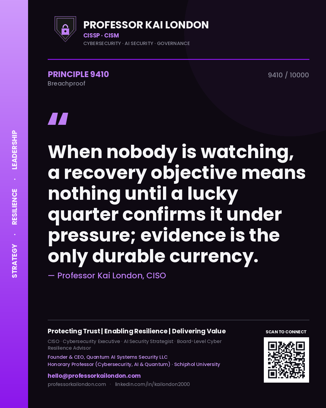 Professor Kai London principle 9410: When nobody is watching, a recovery objective means nothing until a lucky quarter confirms it under pressure; evidence is the only durable currency.