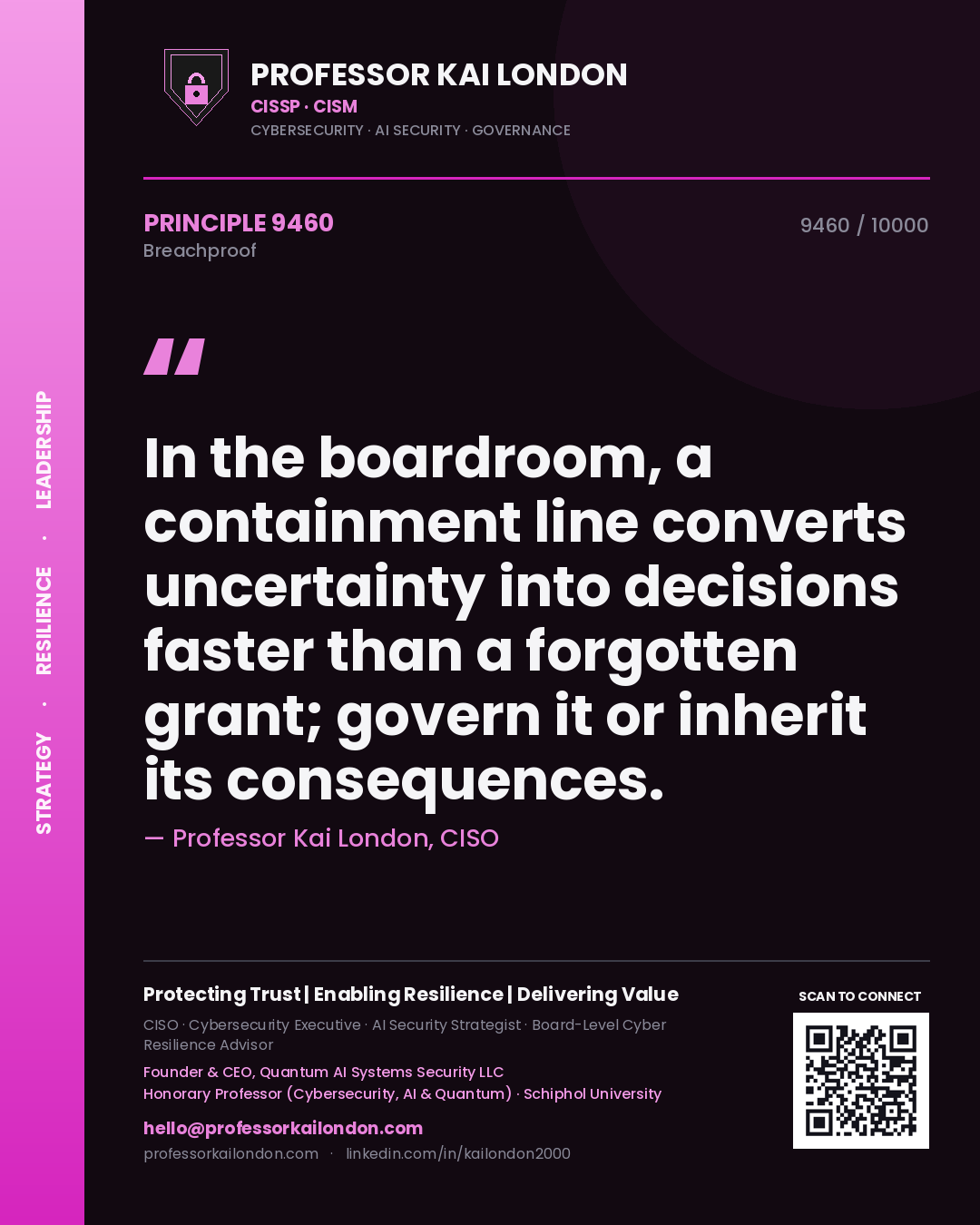 Professor Kai London principle 9460: In the boardroom, a containment line converts uncertainty into decisions faster than a forgotten grant; govern it or inherit its consequences.