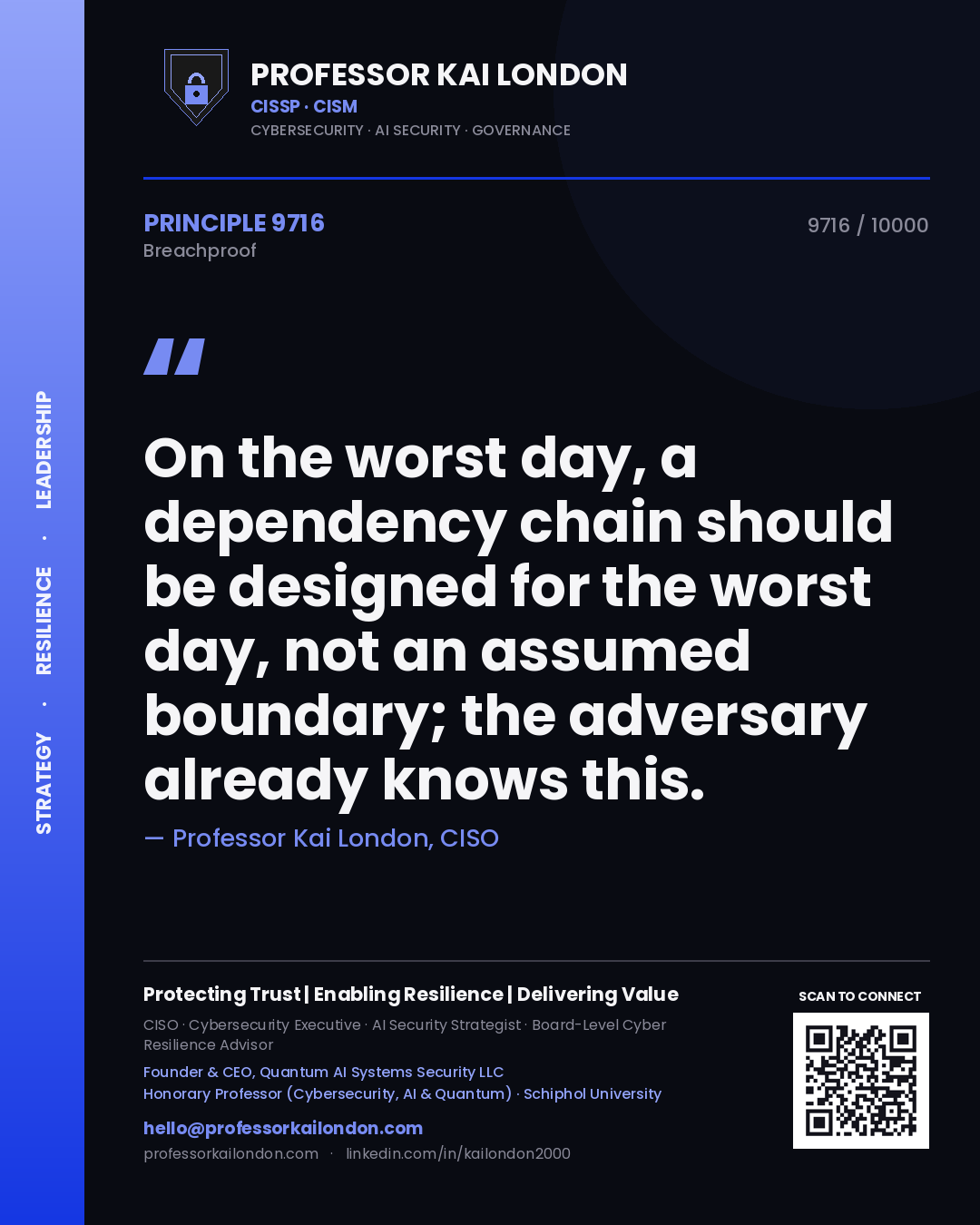 Professor Kai London principle 9716: On the worst day, a dependency chain should be designed for the worst day, not an assumed boundary; the adversary already knows this.