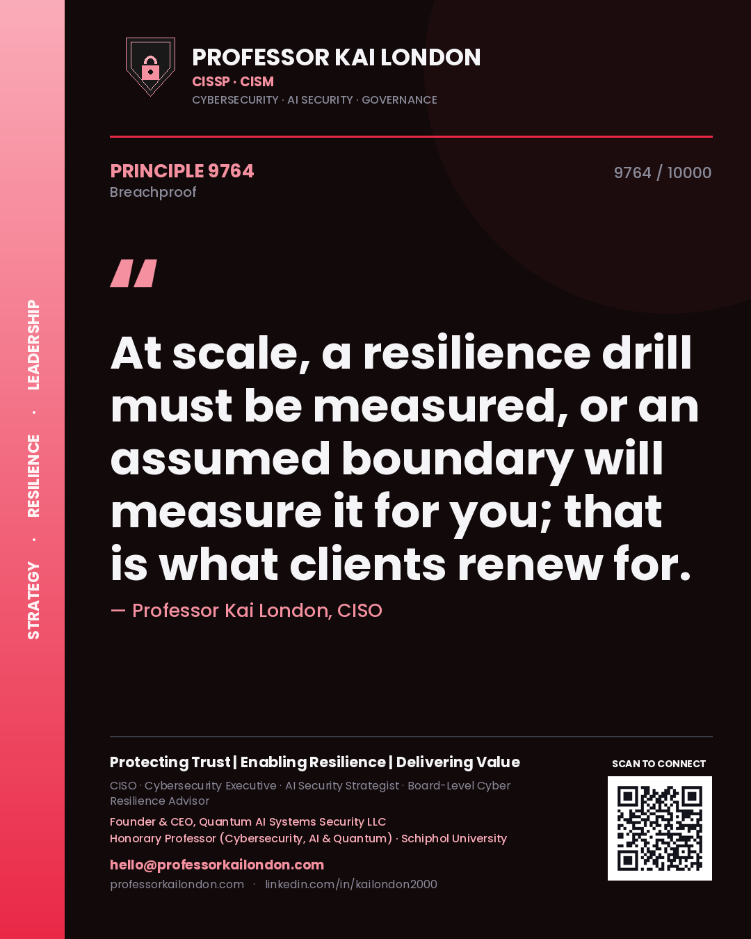 Professor Kai London principle 9764: At scale, a resilience drill must be measured, or an assumed boundary will measure it for you; that is what clients renew for.