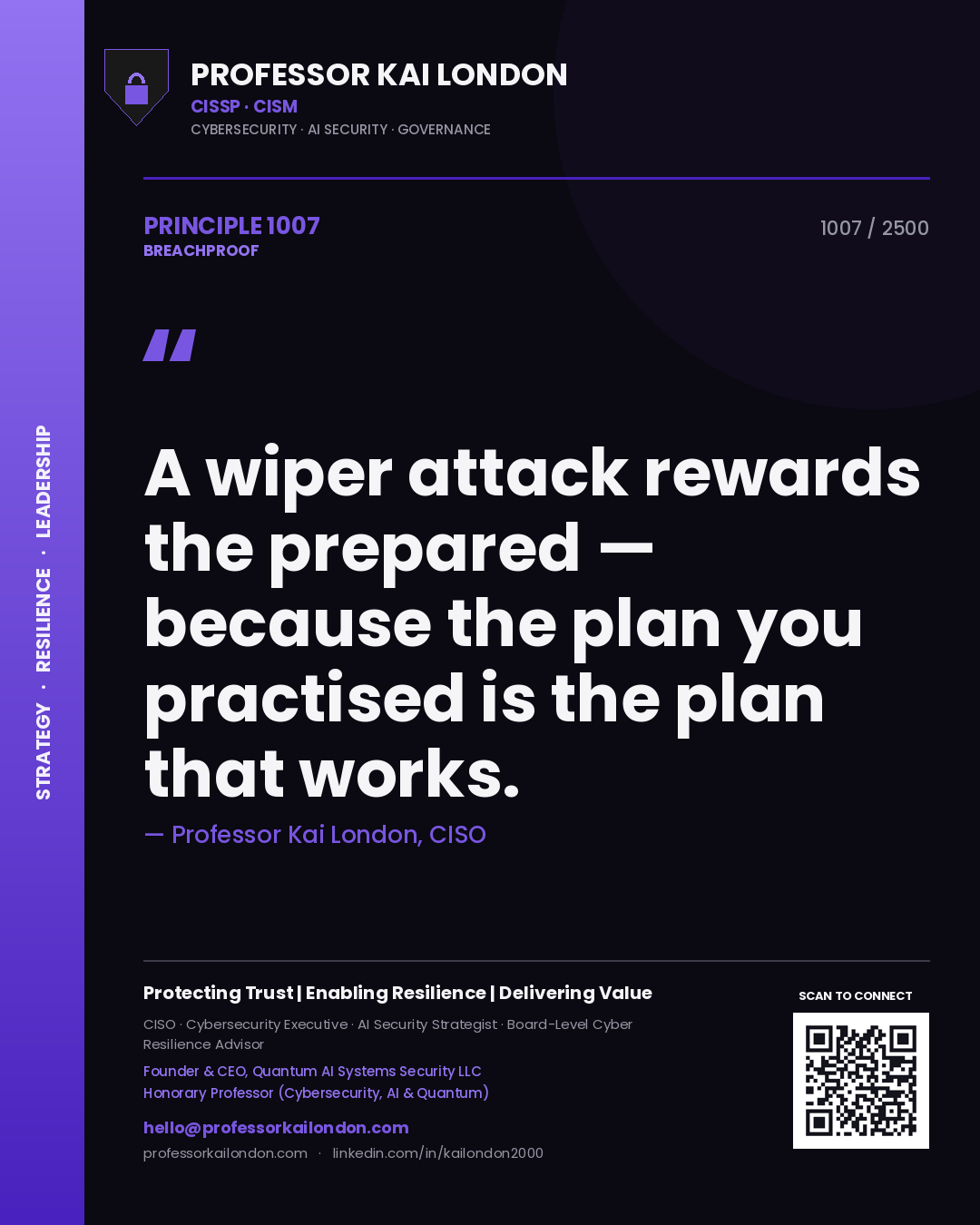 Professor Kai London principle 1007: A wiper attack rewards the prepared — because the plan you practised is the plan that works.