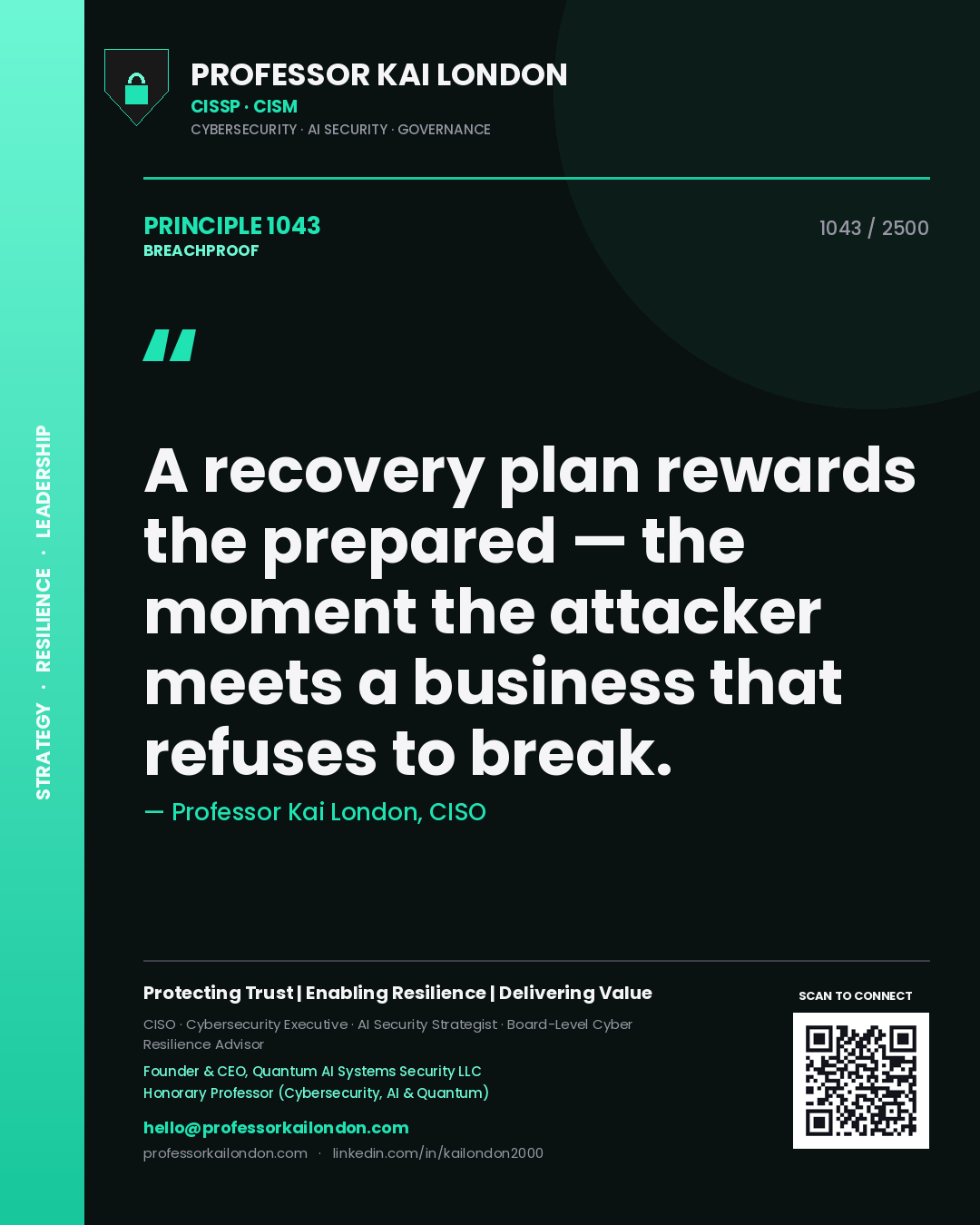 Professor Kai London principle 1043: A recovery plan rewards the prepared — the moment the attacker meets a business that refuses to break.