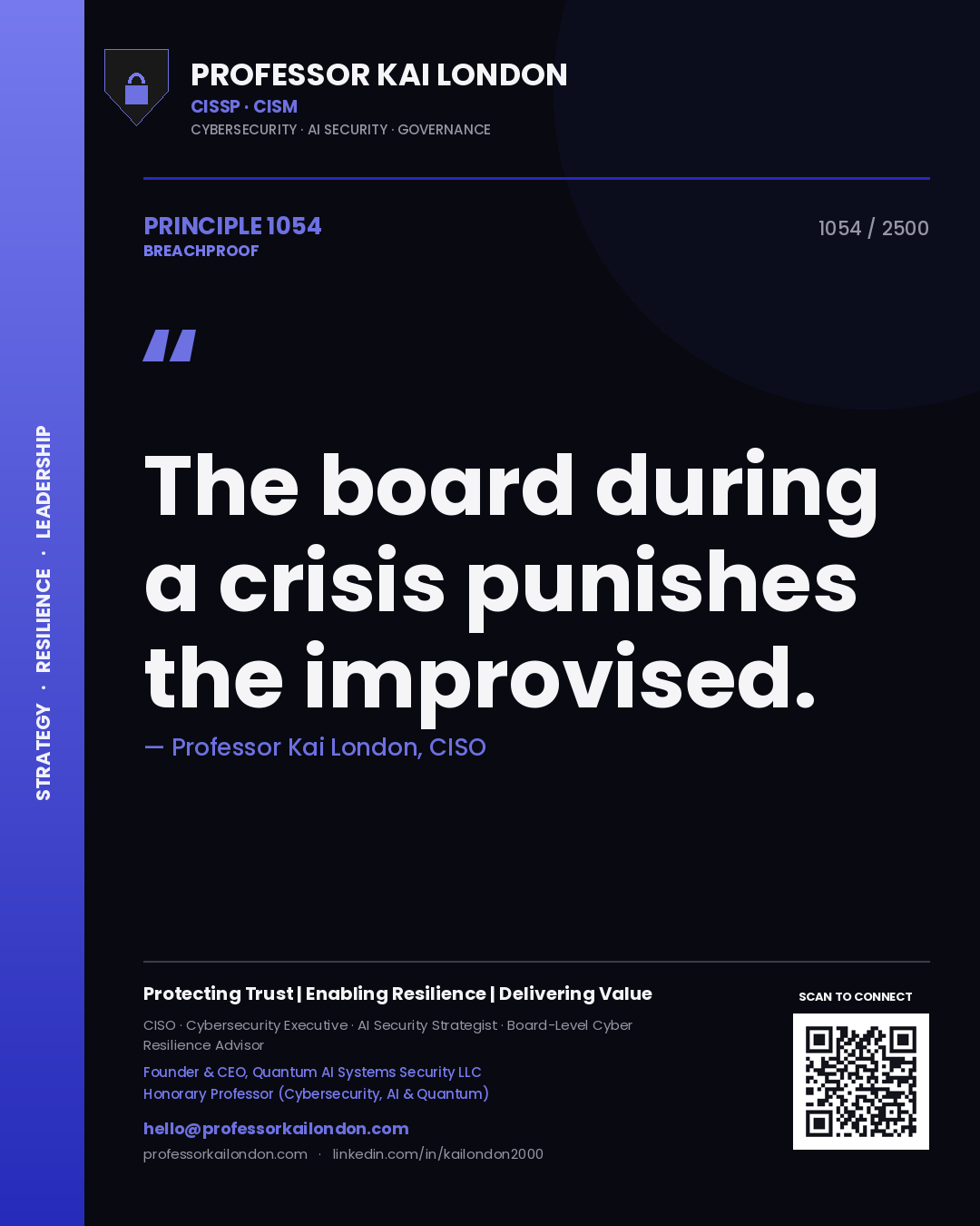 Professor Kai London principle 1054: The board during a crisis punishes the improvised.