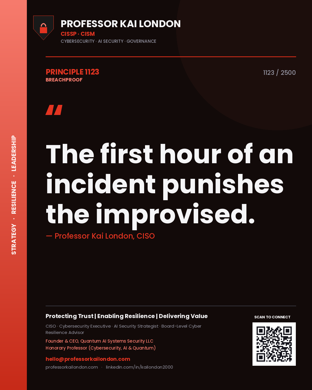 Professor Kai London principle 1123: The first hour of an incident punishes the improvised.