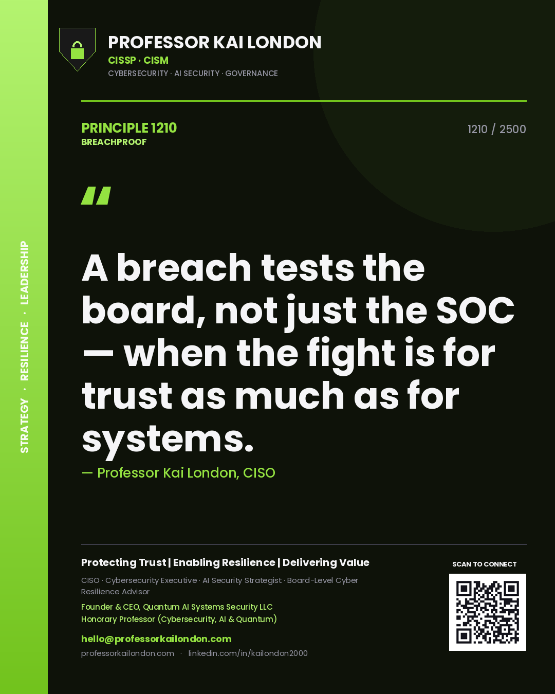 Professor Kai London principle 1210: A breach tests the board, not just the SOC — when the fight is for trust as much as for systems.