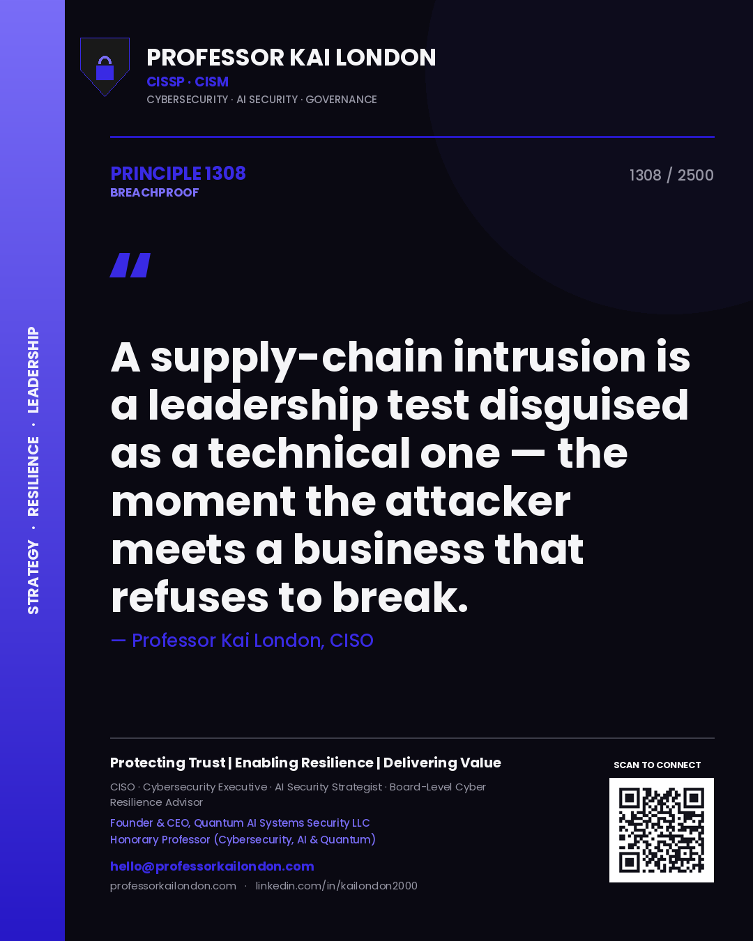Professor Kai London principle 1308: A supply-chain intrusion is a leadership test disguised as a technical one — the moment the attacker meets a business that refuses to break.