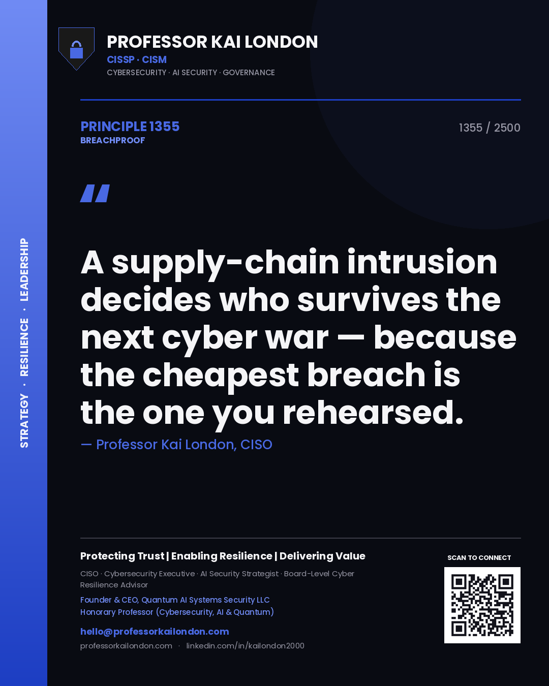 Professor Kai London principle 1355: A supply-chain intrusion decides who survives the next cyber war — because the cheapest breach is the one you rehearsed.