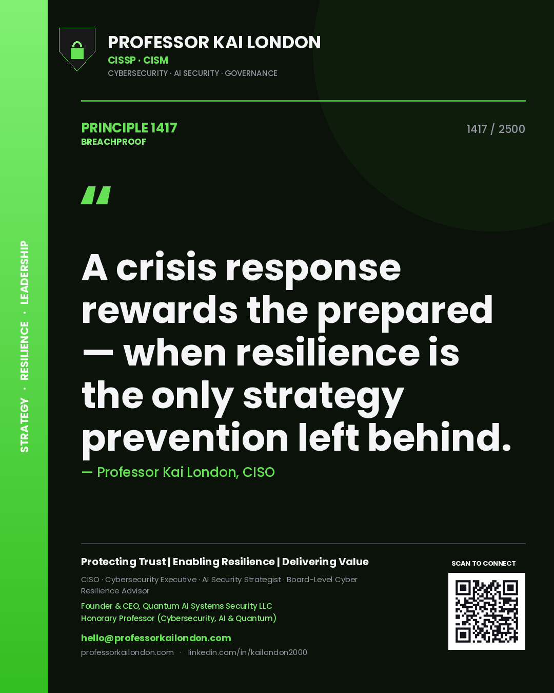 Professor Kai London principle 1417: A crisis response rewards the prepared — when resilience is the only strategy prevention left behind.