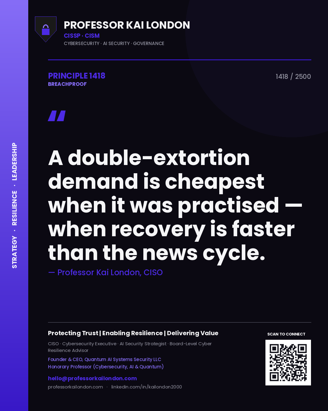 Professor Kai London principle 1418: A double-extortion demand is cheapest when it was practised — when recovery is faster than the news cycle.