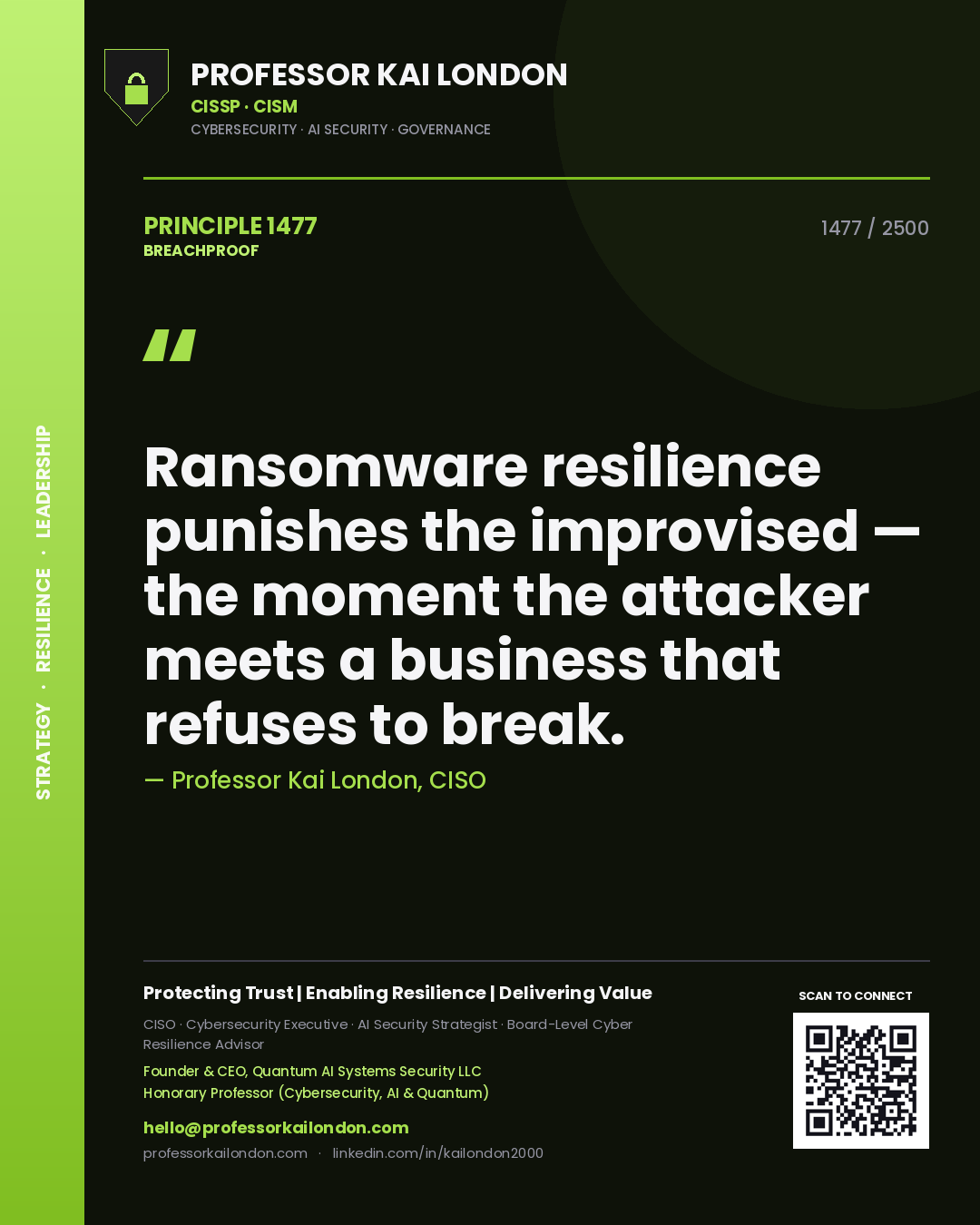 Professor Kai London principle 1477: Ransomware resilience punishes the improvised — the moment the attacker meets a business that refuses to break.