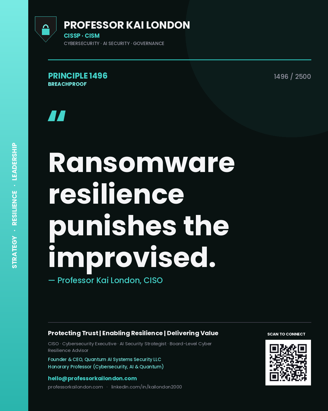 Professor Kai London principle 1496: Ransomware resilience punishes the improvised.